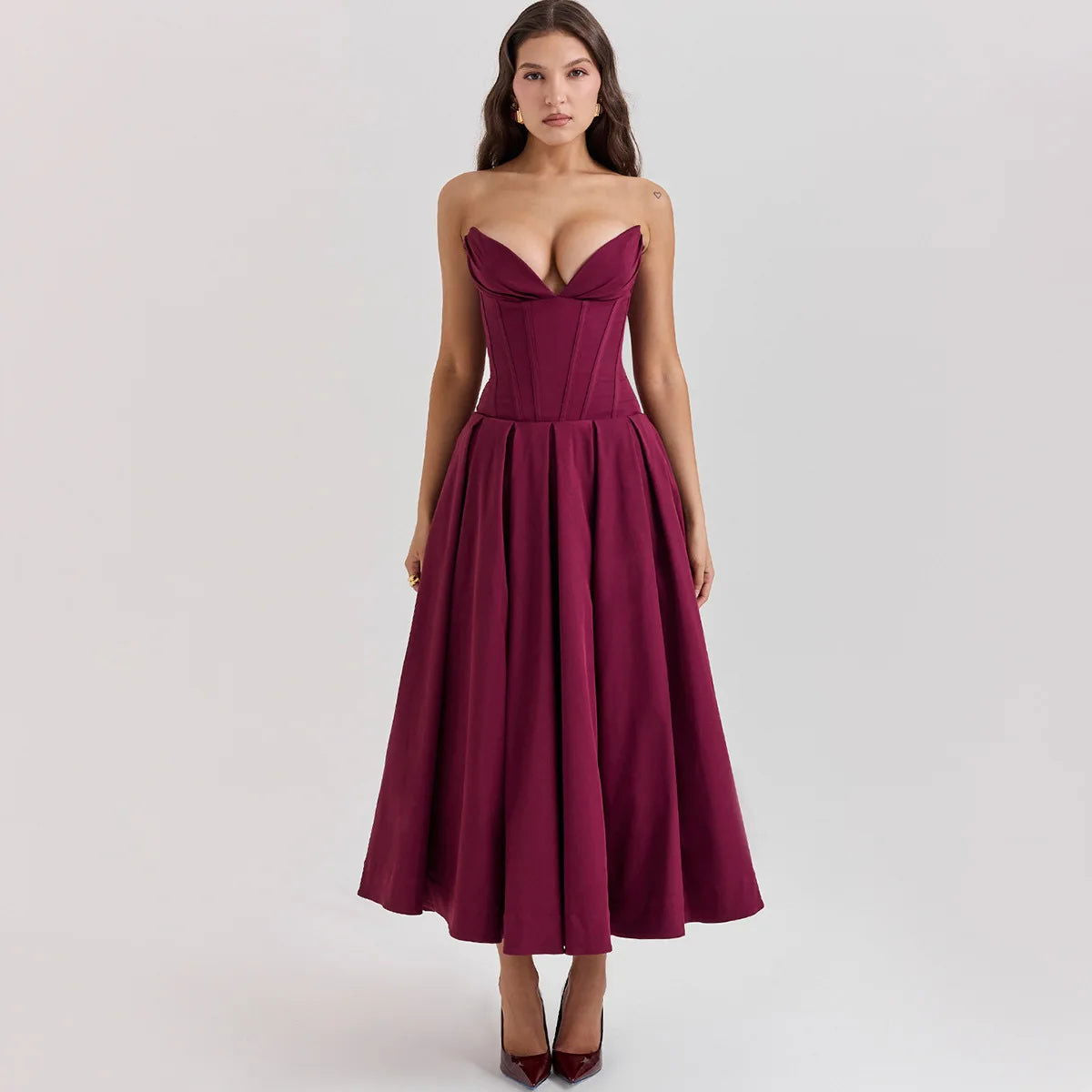 Suninheart Summer Formal Occasion Strapless Dress Sexy Elegant Fit and Flare Birthday Party Dresses Red Women's Clothing - Slobuy