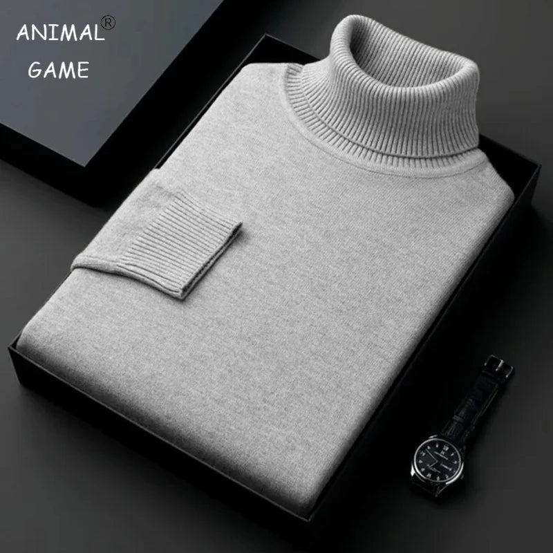 Sweatwear Mens Anti-pilling High Quality Knitted Turtleneck Sweater Slim Fit Long Sleeve Pullover Solid Color Trend Men Clothing - Slobuy