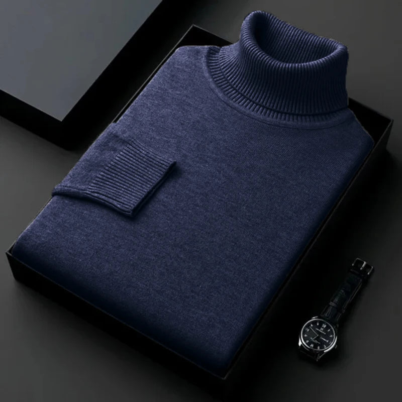 Sweatwear Mens Anti-pilling High Quality Knitted Turtleneck Sweater Slim Fit Long Sleeve Pullover Solid Color Trend Men Clothing - Slobuy