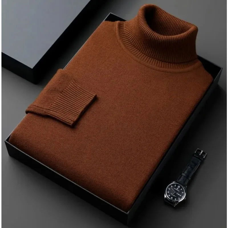 Sweatwear Mens Anti-pilling High Quality Knitted Turtleneck Sweater Slim Fit Long Sleeve Pullover Solid Color Trend Men Clothing - Slobuy