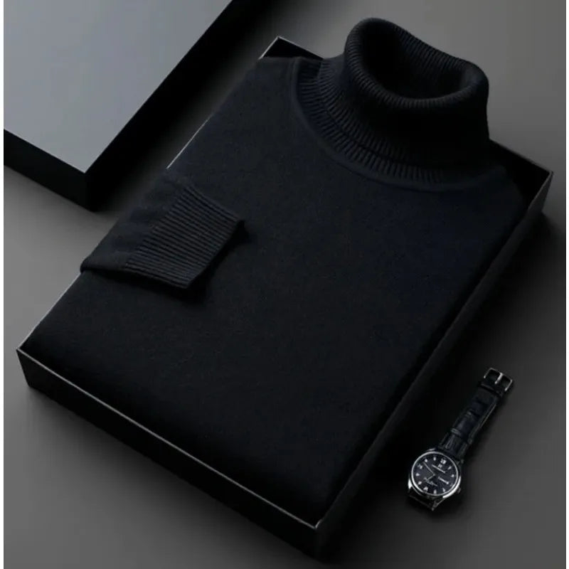 Sweatwear Mens Anti-pilling High Quality Knitted Turtleneck Sweater Slim Fit Long Sleeve Pullover Solid Color Trend Men Clothing - Slobuy