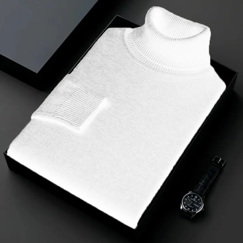 Sweatwear Mens Anti-pilling High Quality Knitted Turtleneck Sweater Slim Fit Long Sleeve Pullover Solid Color Trend Men Clothing - Slobuy