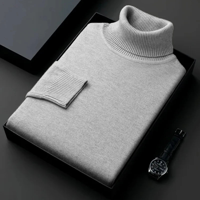 Sweatwear Mens Anti-pilling High Quality Knitted Turtleneck Sweater Slim Fit Long Sleeve Pullover Solid Color Trend Men Clothing - Slobuy