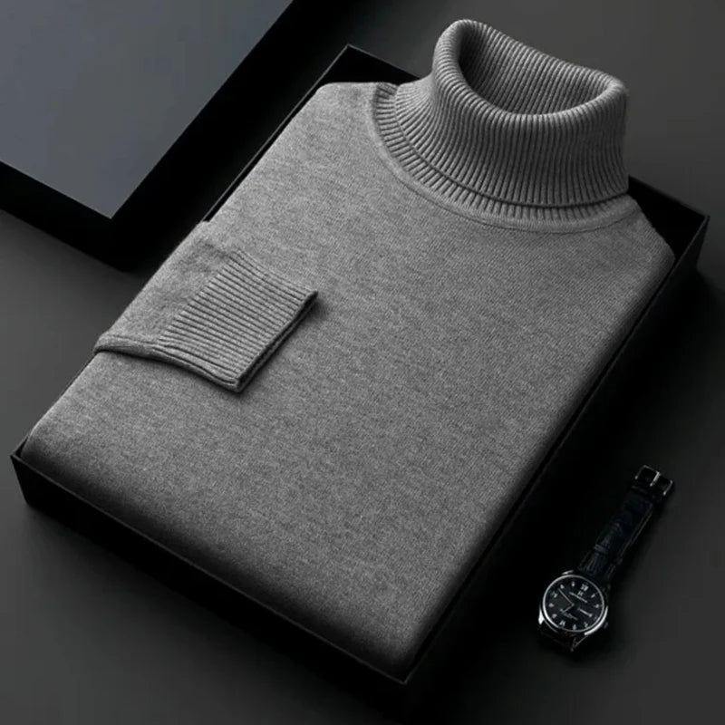 Sweatwear Mens Anti-pilling High Quality Knitted Turtleneck Sweater Slim Fit Long Sleeve Pullover Solid Color Trend Men Clothing - Slobuy