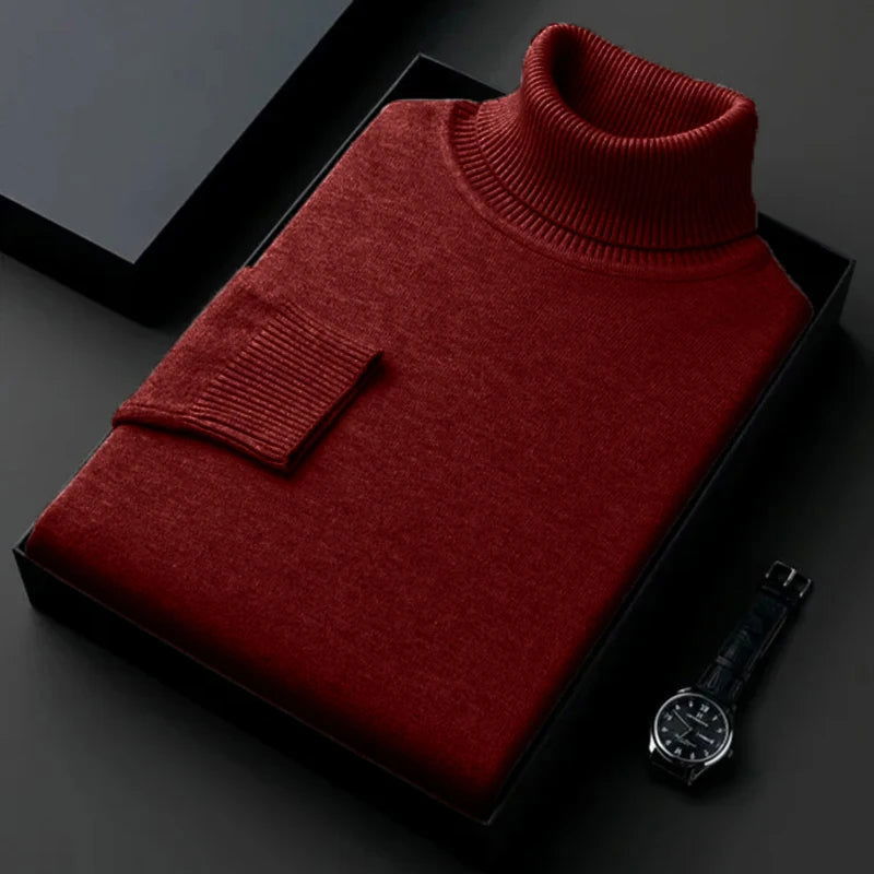 Sweatwear Mens Anti-pilling High Quality Knitted Turtleneck Sweater Slim Fit Long Sleeve Pullover Solid Color Trend Men Clothing - Slobuy