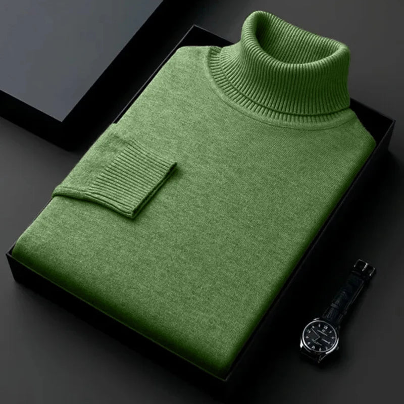 Sweatwear Mens Anti-pilling High Quality Knitted Turtleneck Sweater Slim Fit Long Sleeve Pullover Solid Color Trend Men Clothing - Slobuy