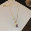 Sweet Zircon Crystal Pendant Necklace For Women Korean Fashion Stainless Steel Clavicle Chain Jewelry Female Wedding Accessories - Slobuy