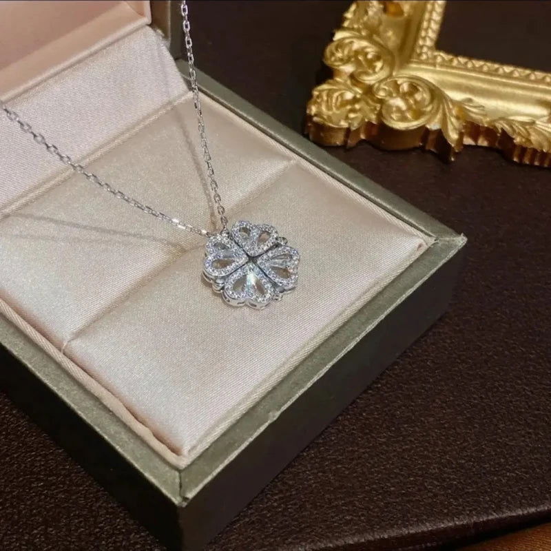 Sweet Zircon Crystal Pendant Necklace For Women Korean Fashion Stainless Steel Clavicle Chain Jewelry Female Wedding Accessories - Slobuy