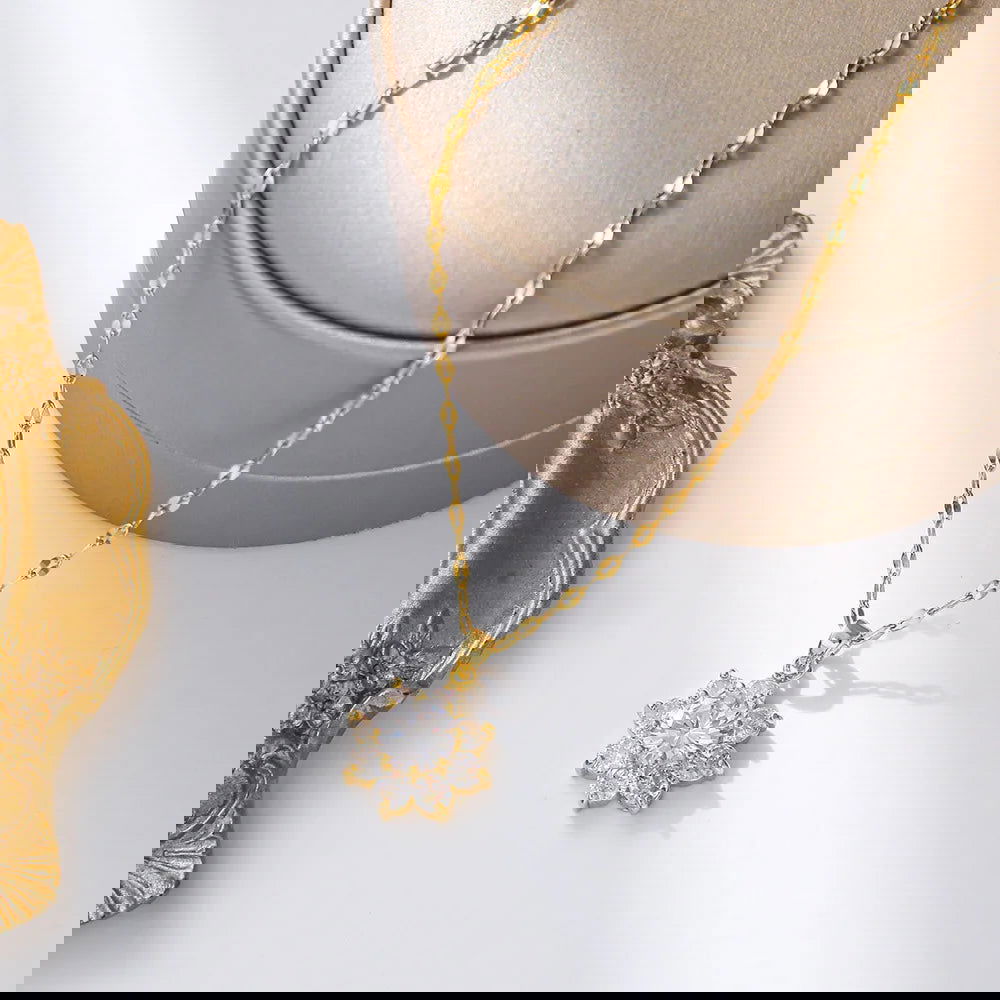 Sweet Zircon Crystal Pendant Necklace For Women Korean Fashion Stainless Steel Clavicle Chain Jewelry Female Wedding Accessories - Slobuy