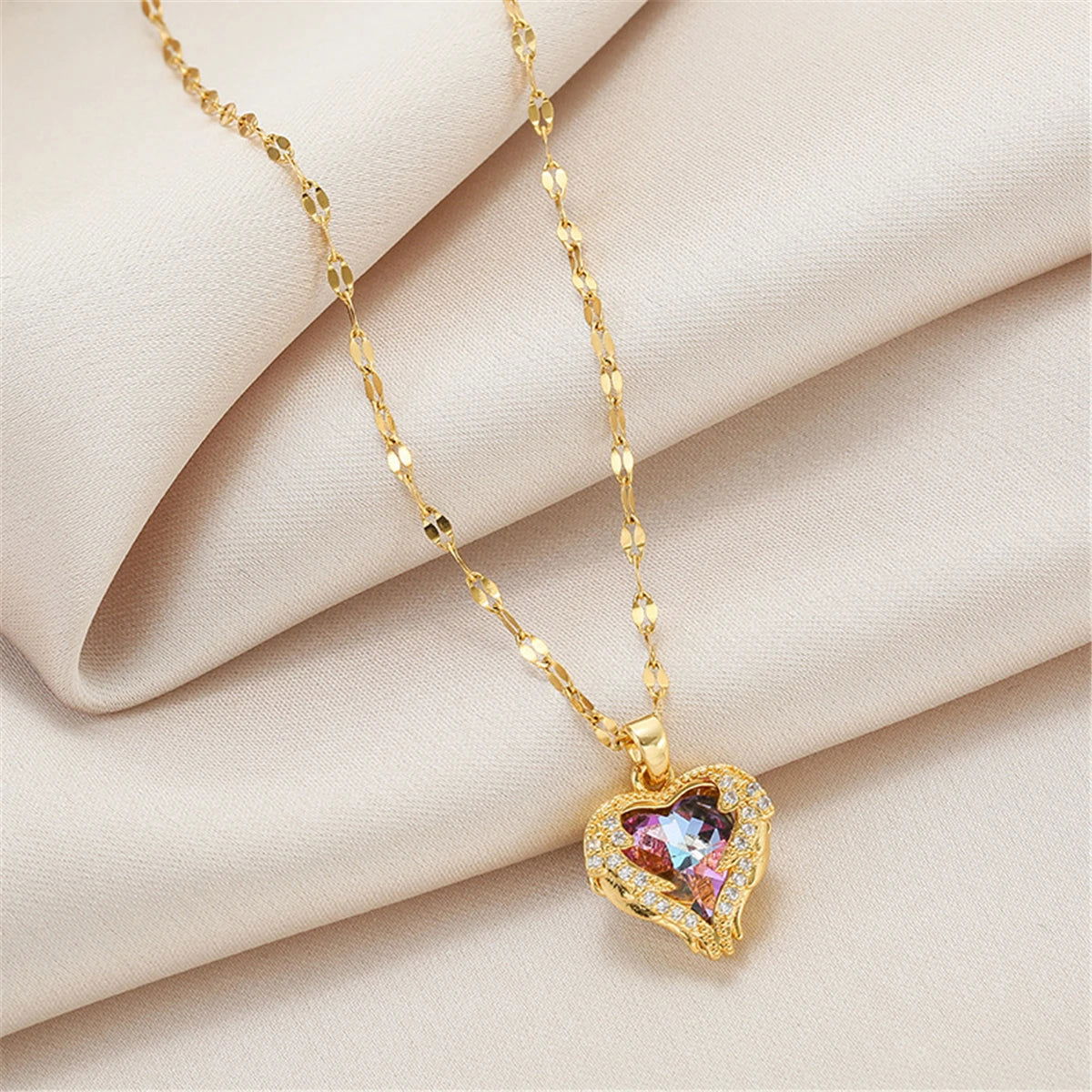 Sweet Zircon Crystal Pendant Necklace For Women Korean Fashion Stainless Steel Clavicle Chain Jewelry Female Wedding Accessories - Slobuy