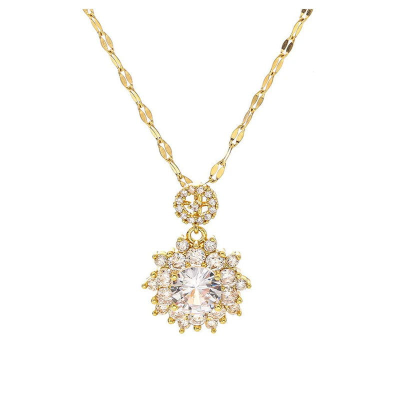 Sweet Zircon Crystal Pendant Necklace For Women Korean Fashion Stainless Steel Clavicle Chain Jewelry Female Wedding Accessories - Slobuy