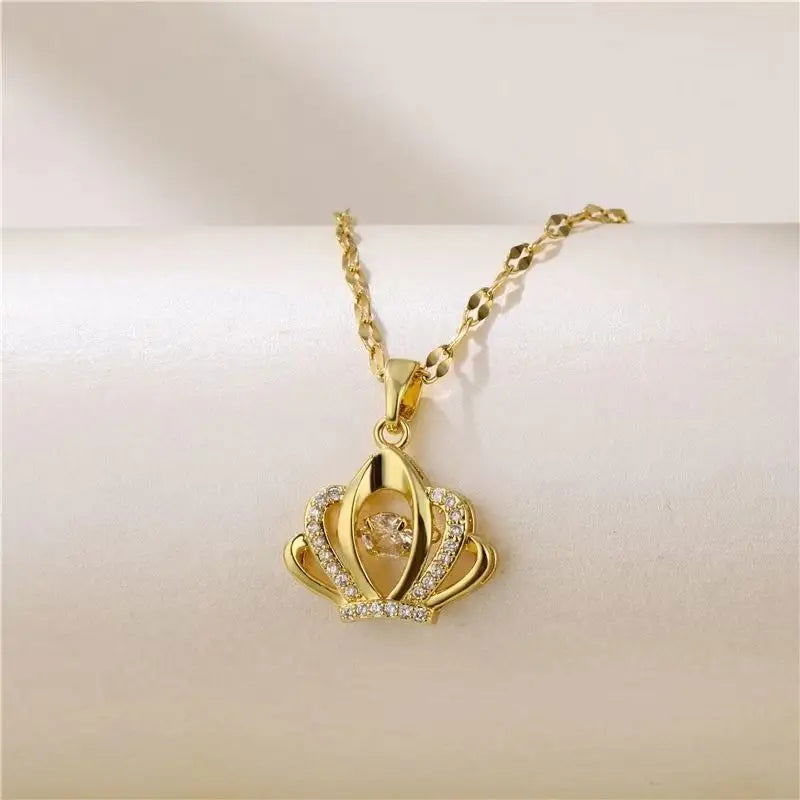 Sweet Zircon Crystal Pendant Necklace For Women Korean Fashion Stainless Steel Clavicle Chain Jewelry Female Wedding Accessories - Slobuy