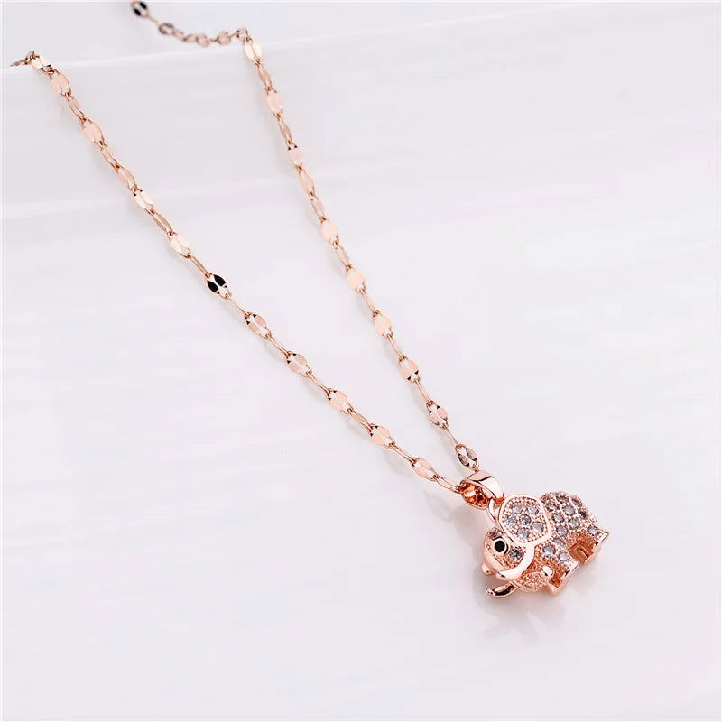 Sweet Zircon Crystal Pendant Necklace For Women Korean Fashion Stainless Steel Clavicle Chain Jewelry Female Wedding Accessories - Slobuy