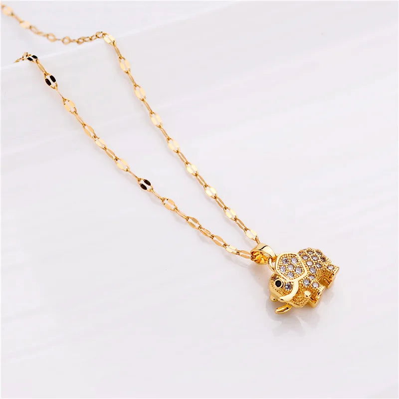 Sweet Zircon Crystal Pendant Necklace For Women Korean Fashion Stainless Steel Clavicle Chain Jewelry Female Wedding Accessories - Slobuy