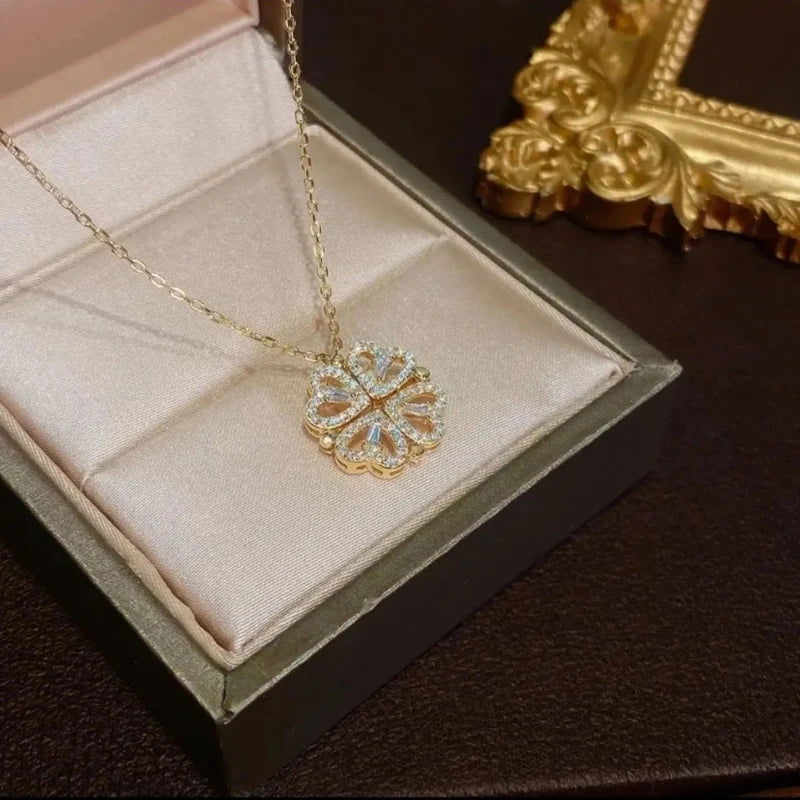 Sweet Zircon Crystal Pendant Necklace For Women Korean Fashion Stainless Steel Clavicle Chain Jewelry Female Wedding Accessories - Slobuy