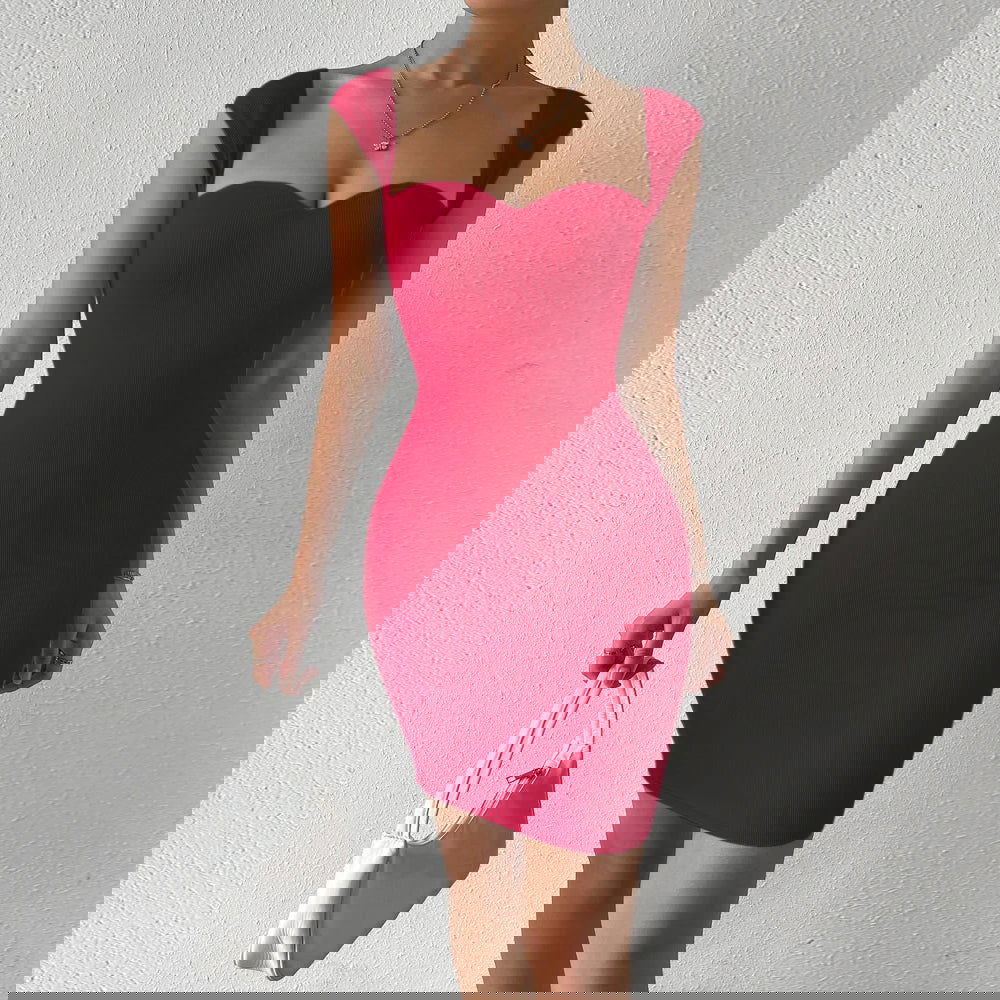 Sweetheart Neck Bodycon Dress, Party Wear Solid Sleeveless Dress, Women's Clothing - Slobuy