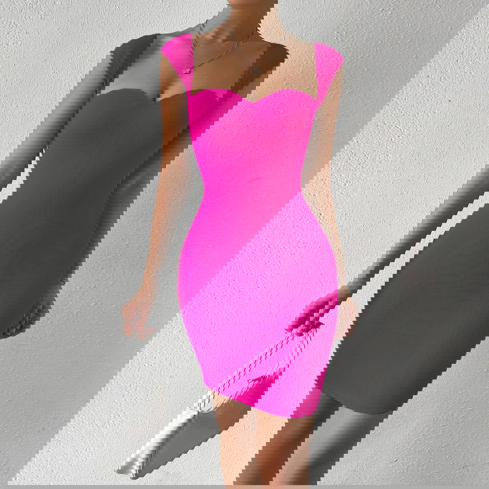 Sweetheart Neck Bodycon Dress, Party Wear Solid Sleeveless Dress, Women's Clothing - Slobuy