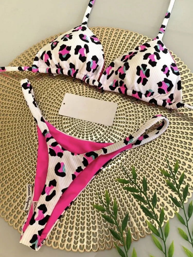Swimwear Women Cute  Cherry Print Brazilian Thong Bikini Set Sexy Thong Swimsuit Two Pieces Bathing Suit Women 2023 Beach Wear - Slobuy