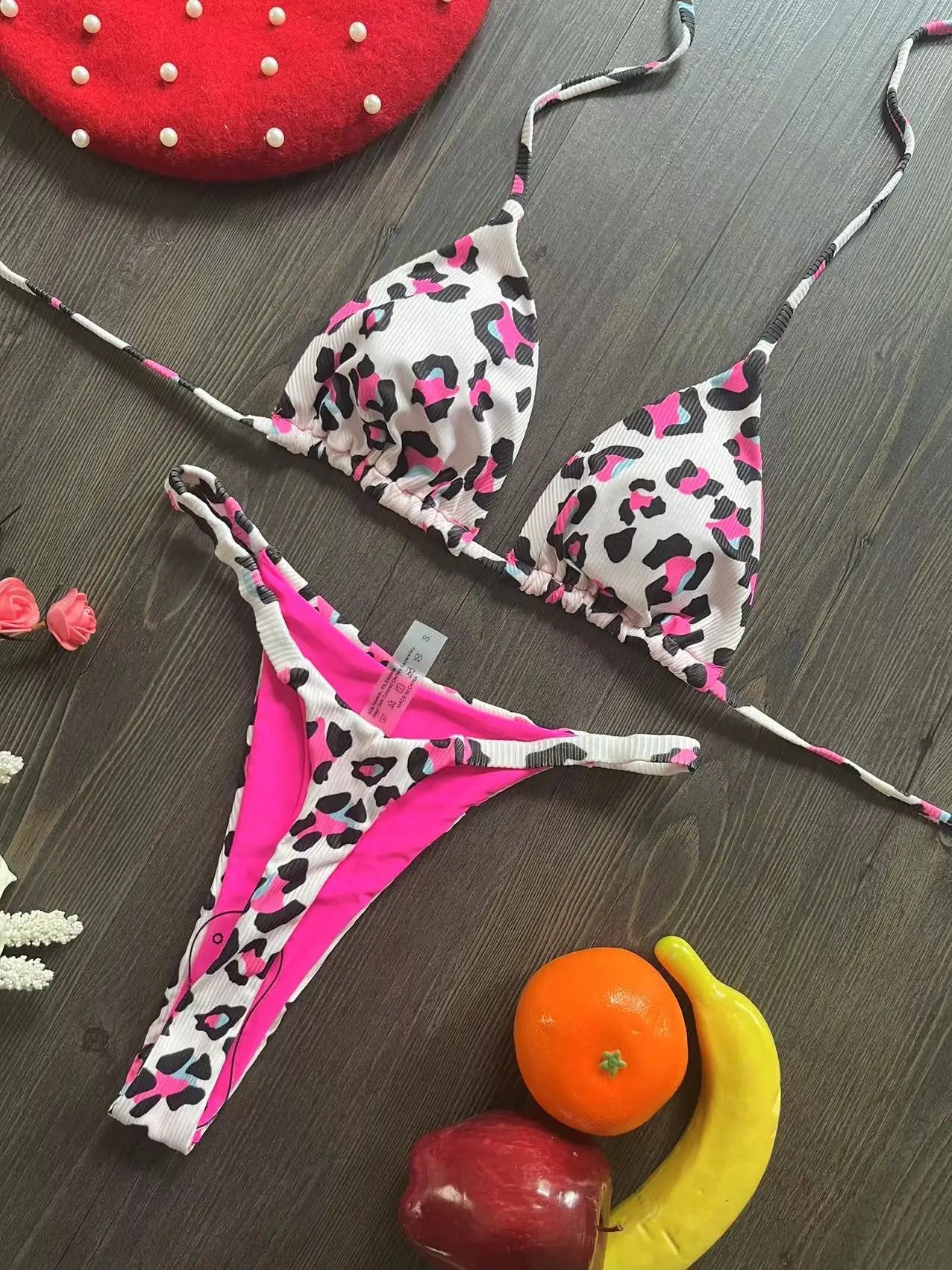 Swimwear Women Cute  Cherry Print Brazilian Thong Bikini Set Sexy Thong Swimsuit Two Pieces Bathing Suit Women 2023 Beach Wear - Slobuy
