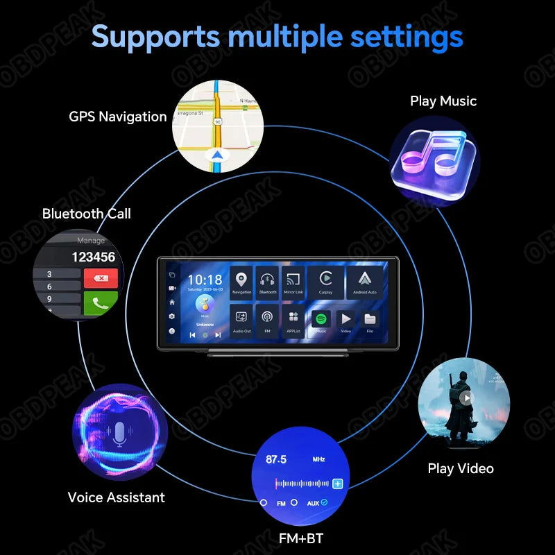 T30 10.26 AI Screen Dash Cam Android 13 System Carplay Android AUTO 5G WIFI GPS Navigation Rearview Mirror Camera Video Recorder - Slobuy