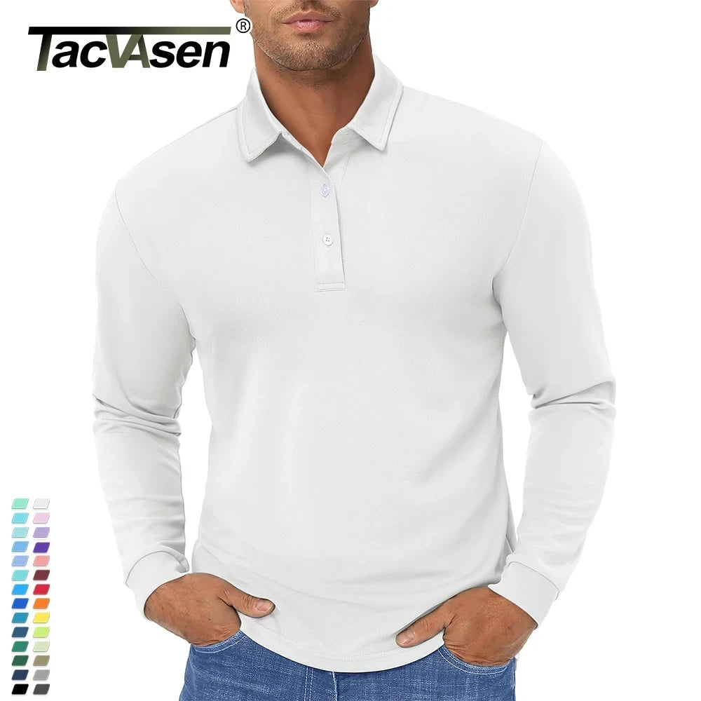 TACVASEN Long Sleeve Polos Quick Dry T-shirts Mens Breathable Sports Tees Casual Golf Polo Shirts Work T-shirt Pullover Tops Man - Slobuy