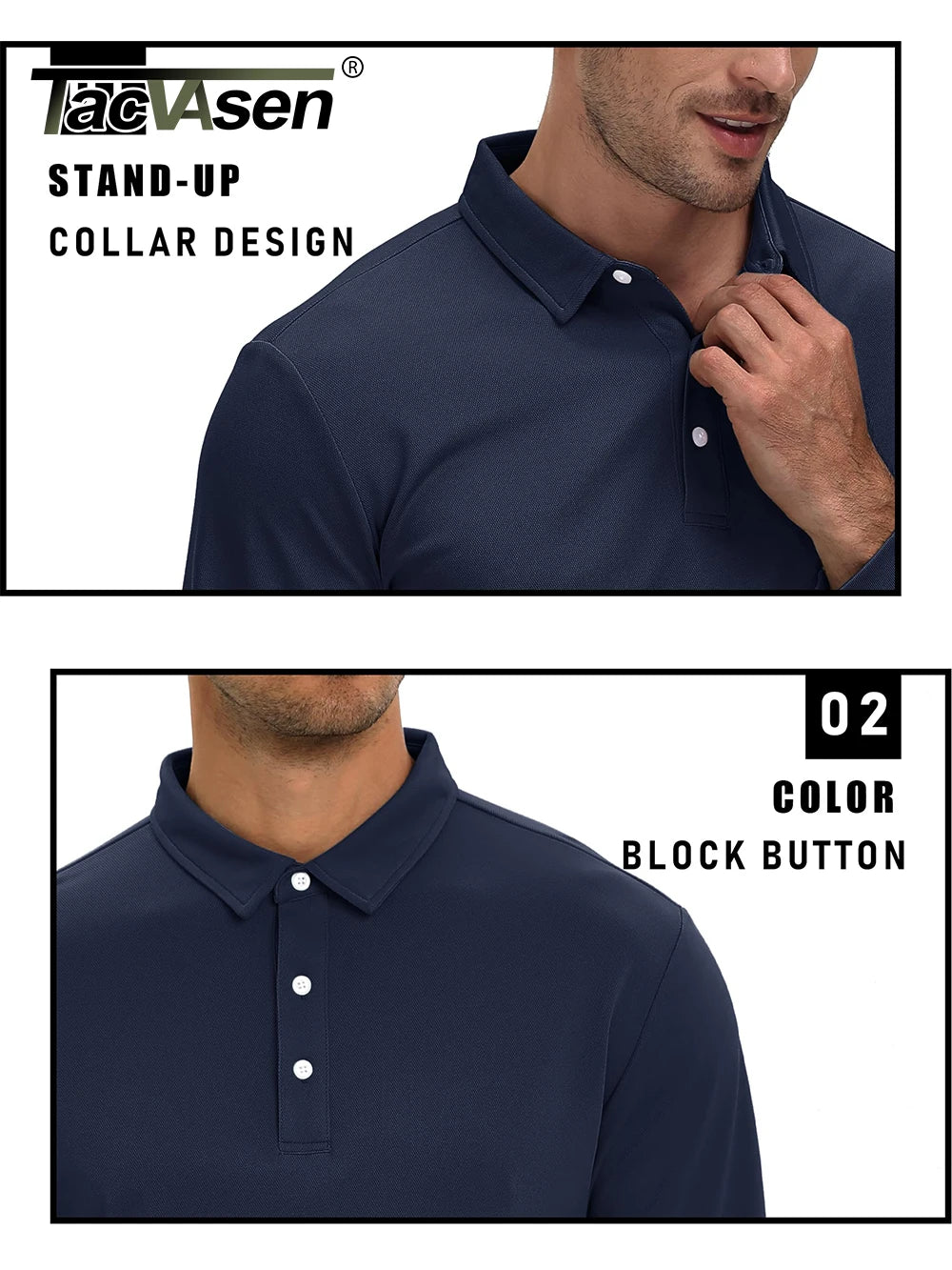 TACVASEN Long Sleeve Polos Quick Dry T-shirts Mens Breathable Sports Tees Casual Golf Polo Shirts Work T-shirt Pullover Tops Man - Slobuy
