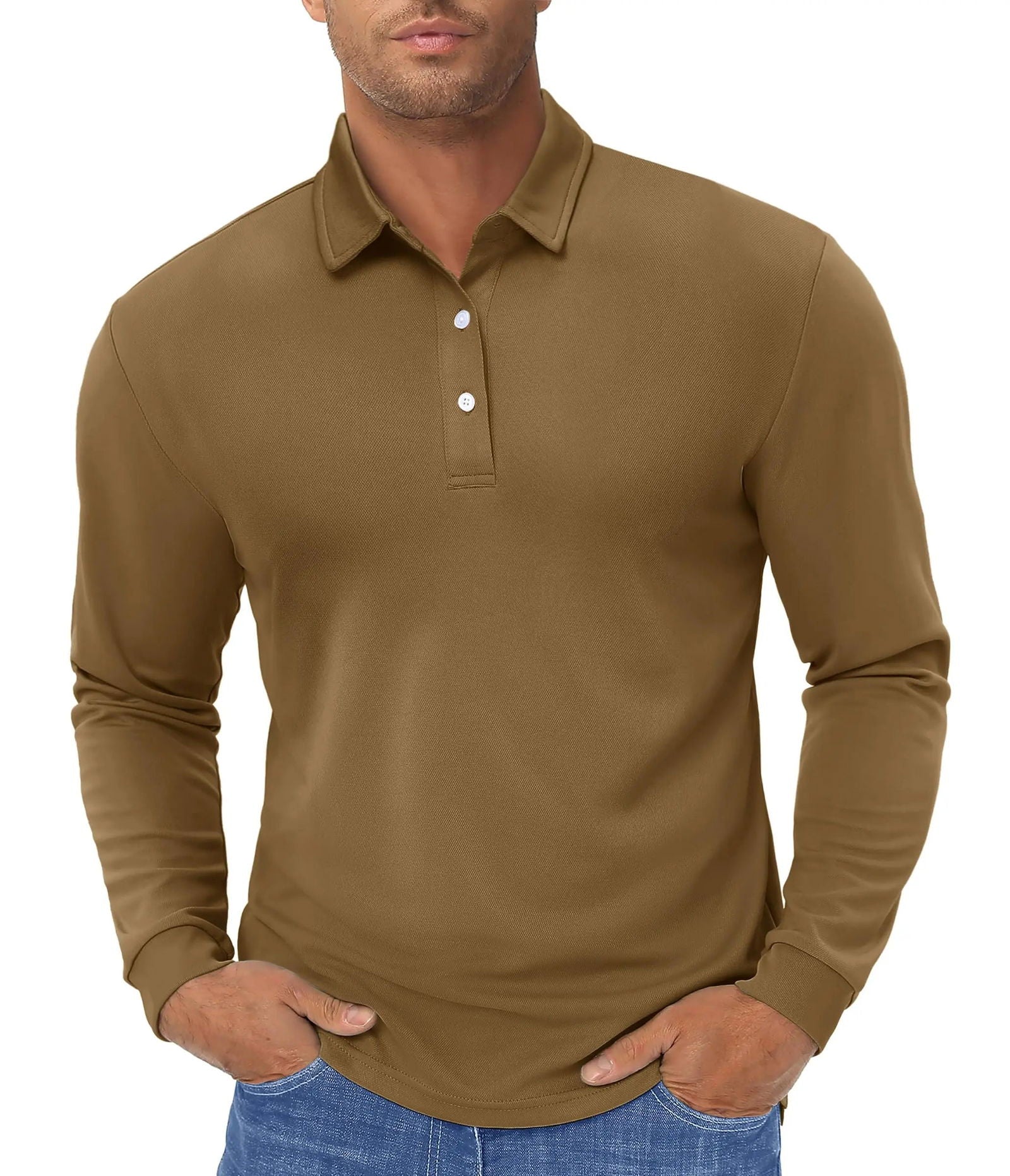 TACVASEN Long Sleeve Polos Quick Dry T-shirts Mens Breathable Sports Tees Casual Golf Polo Shirts Work T-shirt Pullover Tops Man - Slobuy