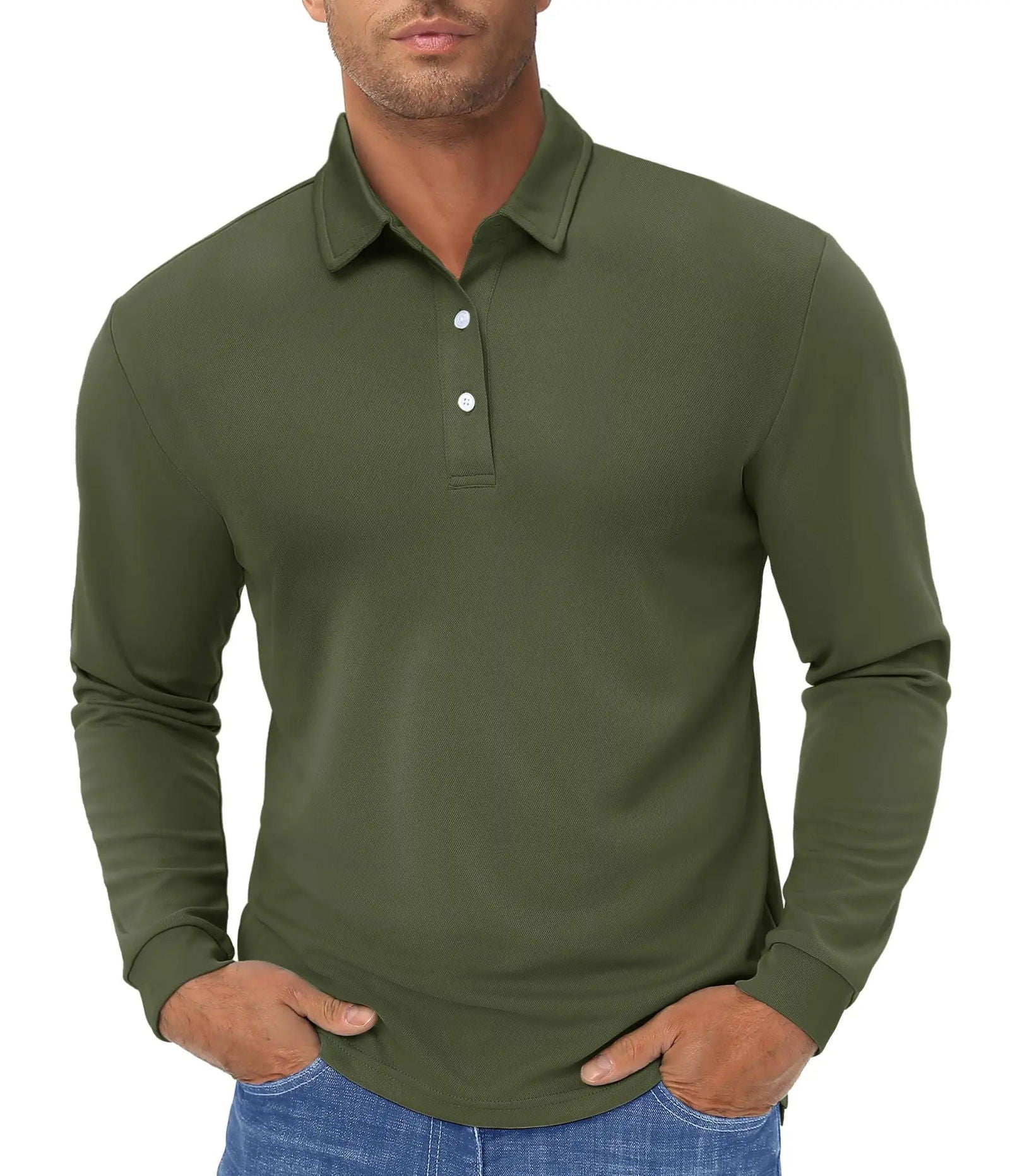 TACVASEN Long Sleeve Polos Quick Dry T-shirts Mens Breathable Sports Tees Casual Golf Polo Shirts Work T-shirt Pullover Tops Man - Slobuy