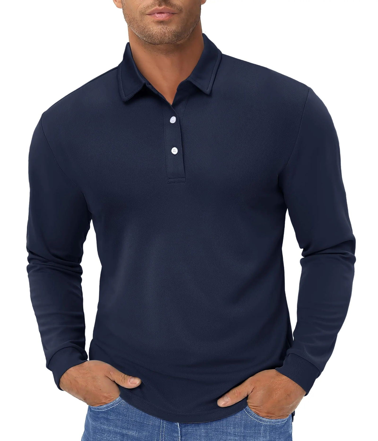 TACVASEN Long Sleeve Polos Quick Dry T-shirts Mens Breathable Sports Tees Casual Golf Polo Shirts Work T-shirt Pullover Tops Man - Slobuy
