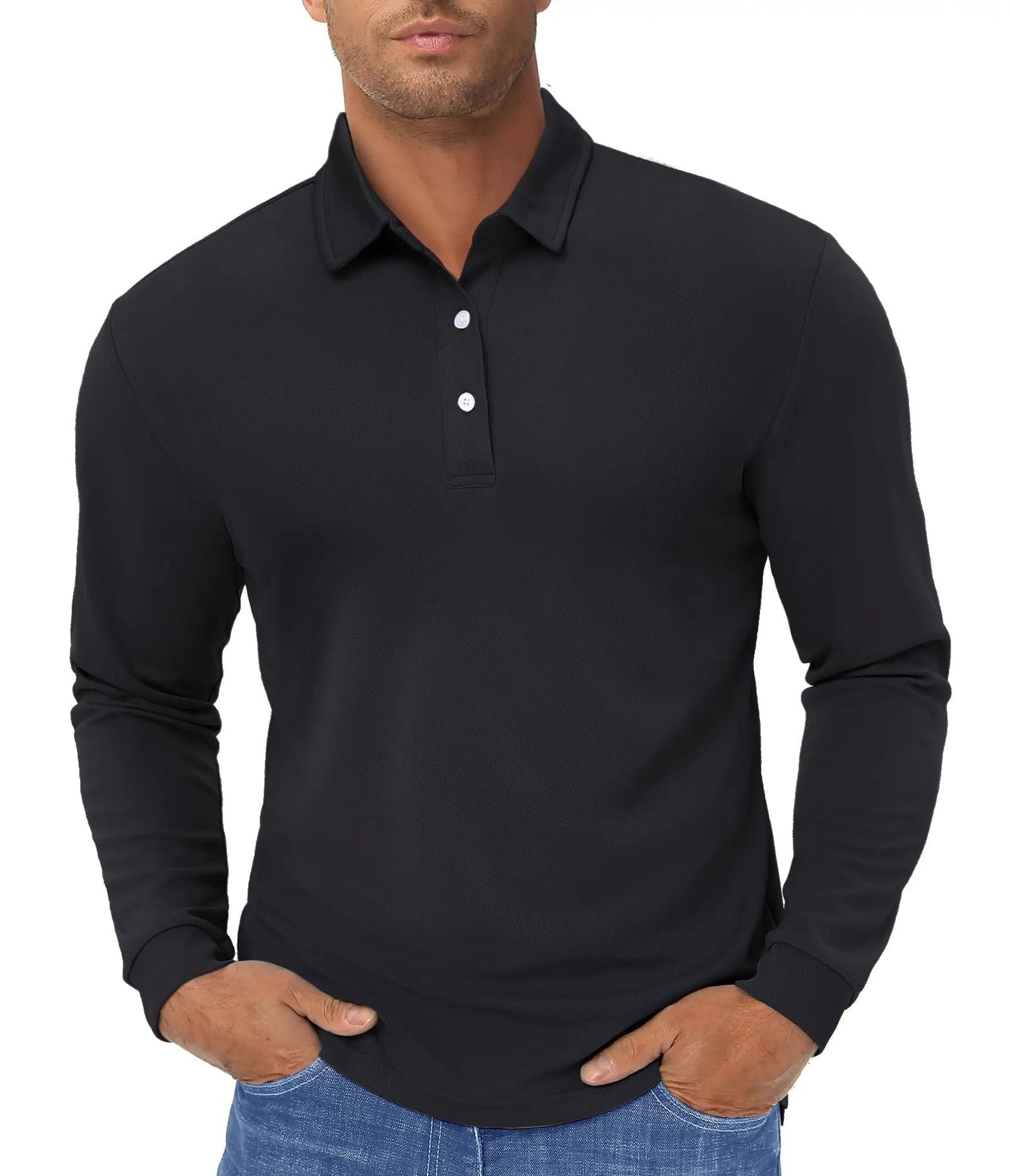 TACVASEN Long Sleeve Polos Quick Dry T-shirts Mens Breathable Sports Tees Casual Golf Polo Shirts Work T-shirt Pullover Tops Man - Slobuy