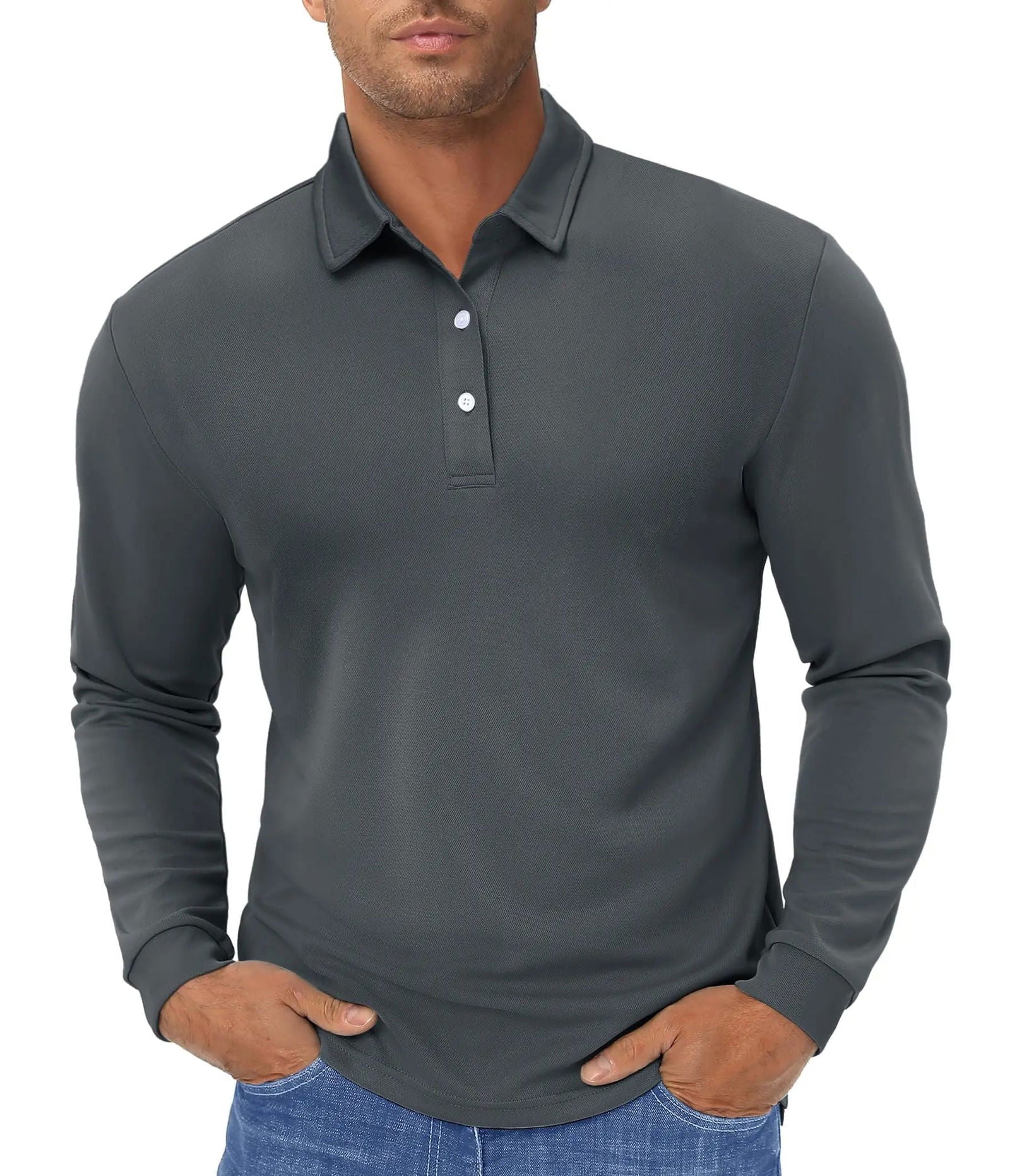 TACVASEN Long Sleeve Polos Quick Dry T-shirts Mens Breathable Sports Tees Casual Golf Polo Shirts Work T-shirt Pullover Tops Man - Slobuy