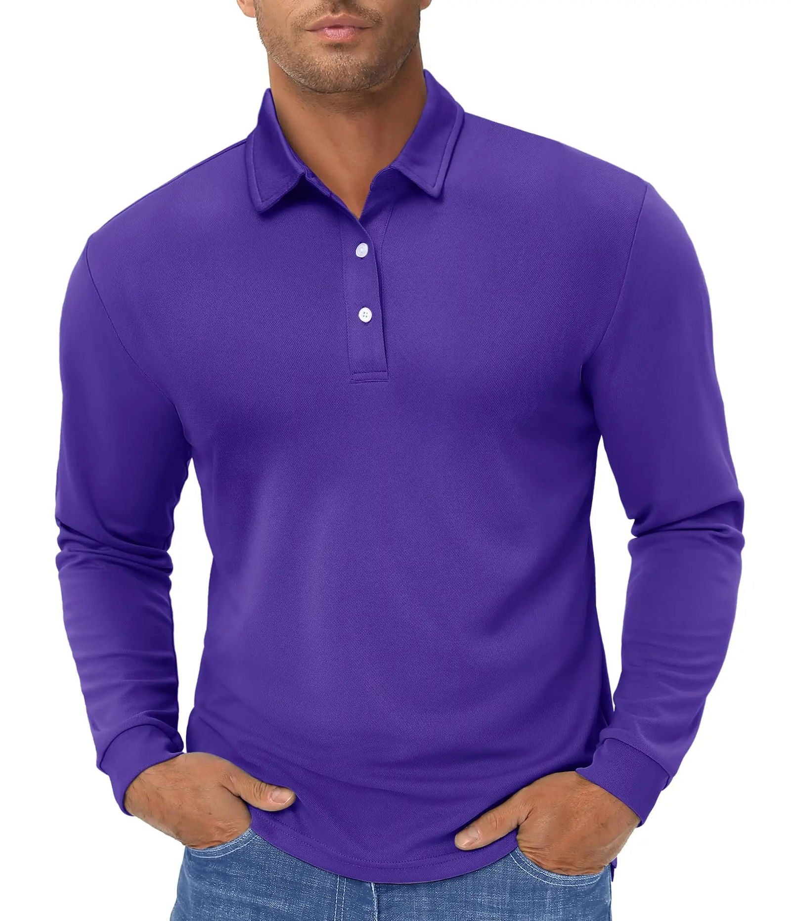 TACVASEN Long Sleeve Polos Quick Dry T-shirts Mens Breathable Sports Tees Casual Golf Polo Shirts Work T-shirt Pullover Tops Man - Slobuy