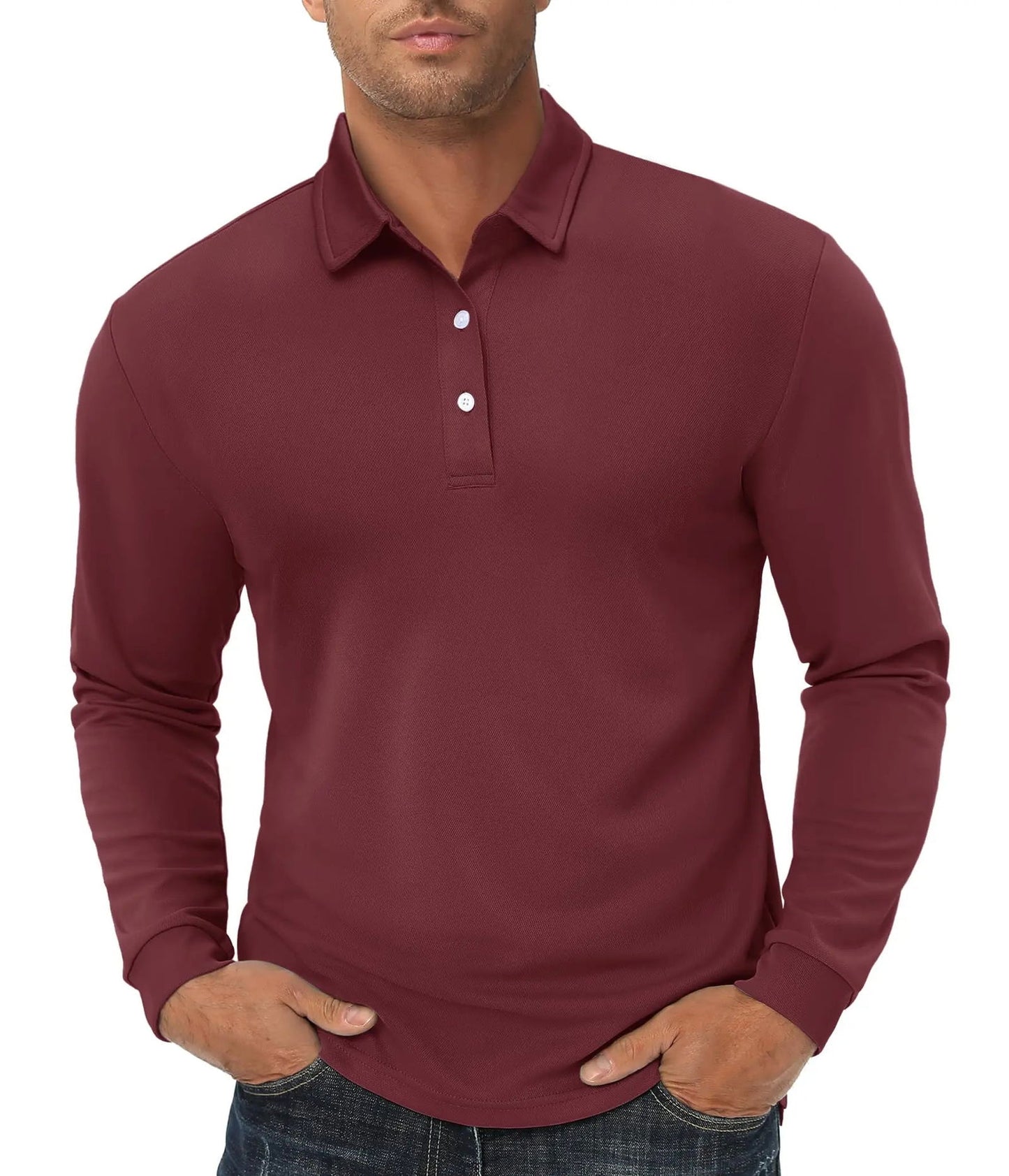 TACVASEN Long Sleeve Polos Quick Dry T-shirts Mens Breathable Sports Tees Casual Golf Polo Shirts Work T-shirt Pullover Tops Man - Slobuy