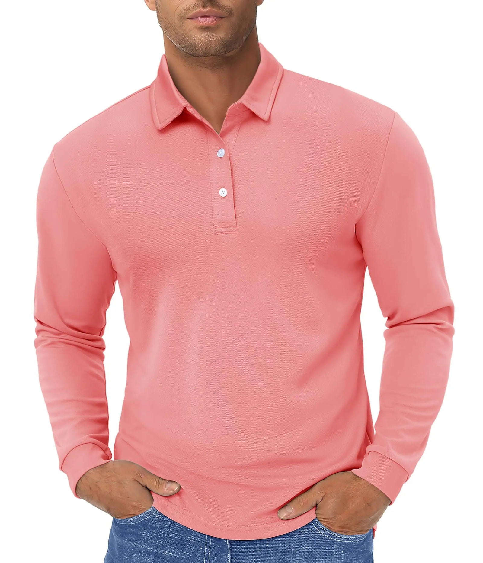 TACVASEN Long Sleeve Polos Quick Dry T-shirts Mens Breathable Sports Tees Casual Golf Polo Shirts Work T-shirt Pullover Tops Man - Slobuy