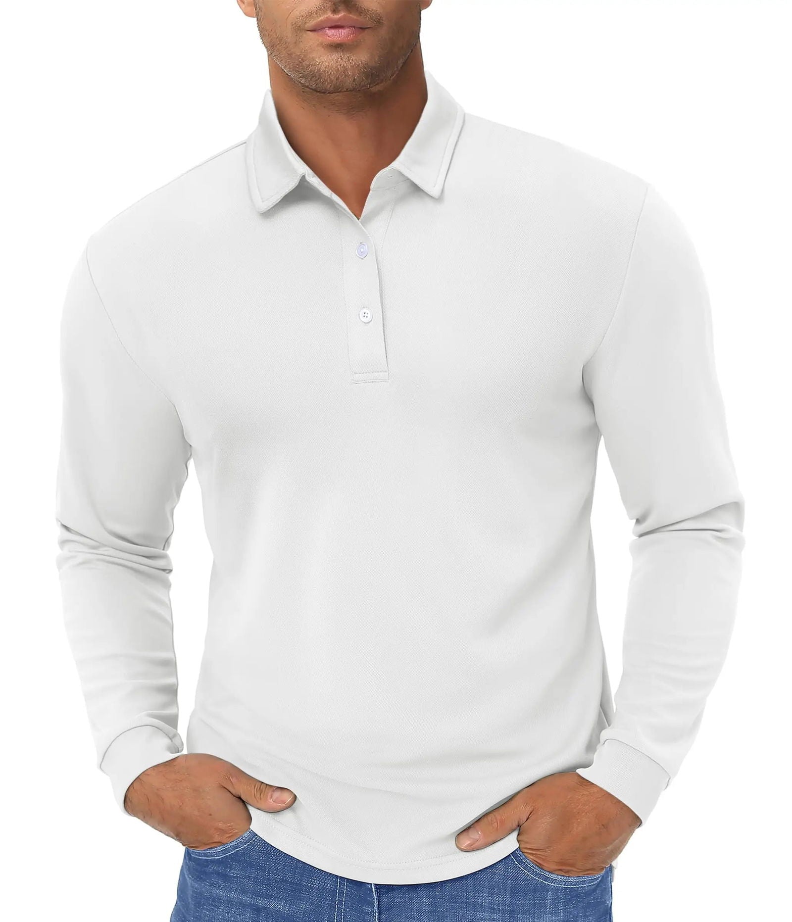 TACVASEN Long Sleeve Polos Quick Dry T-shirts Mens Breathable Sports Tees Casual Golf Polo Shirts Work T-shirt Pullover Tops Man - Slobuy