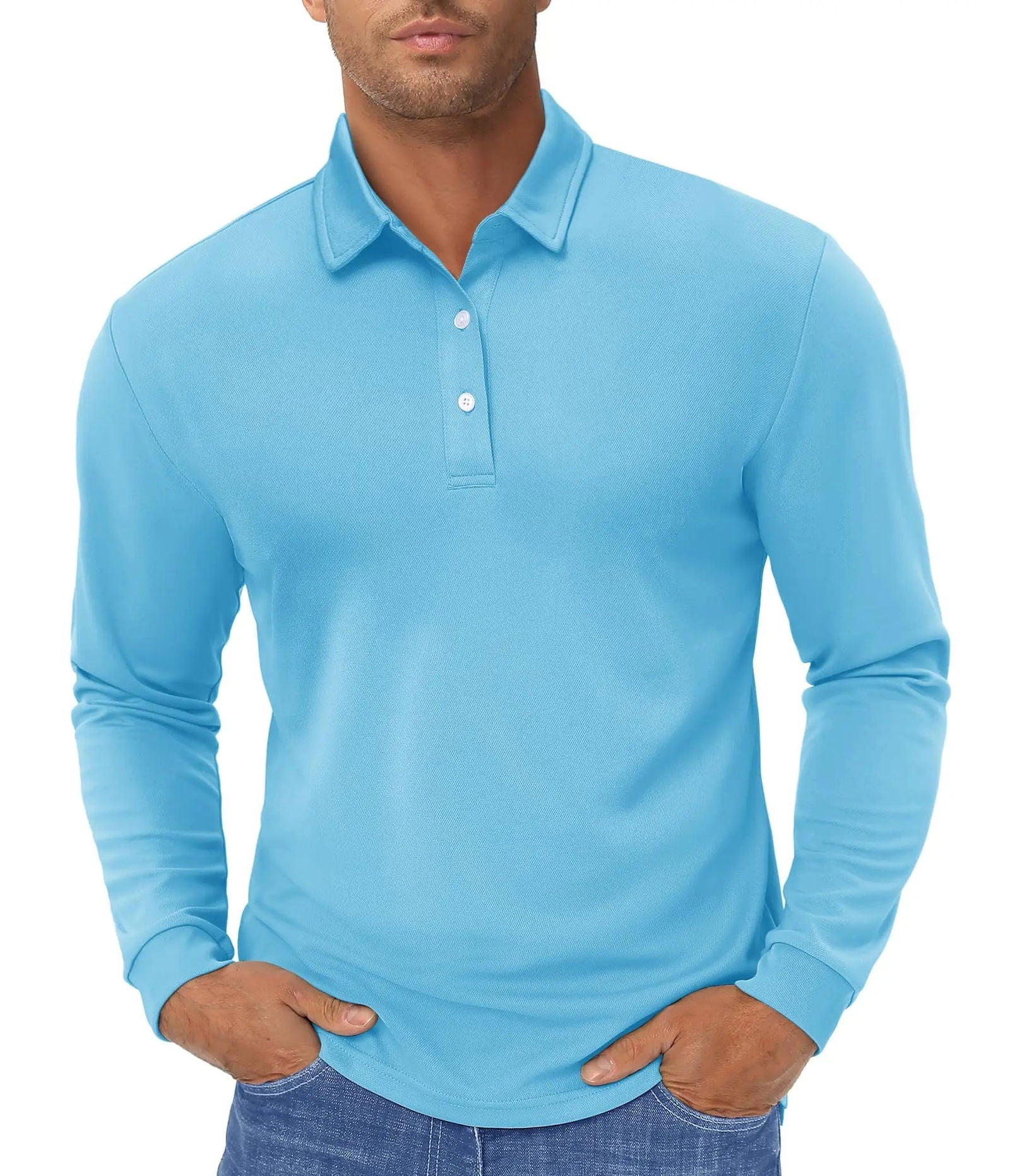 TACVASEN Long Sleeve Polos Quick Dry T-shirts Mens Breathable Sports Tees Casual Golf Polo Shirts Work T-shirt Pullover Tops Man - Slobuy
