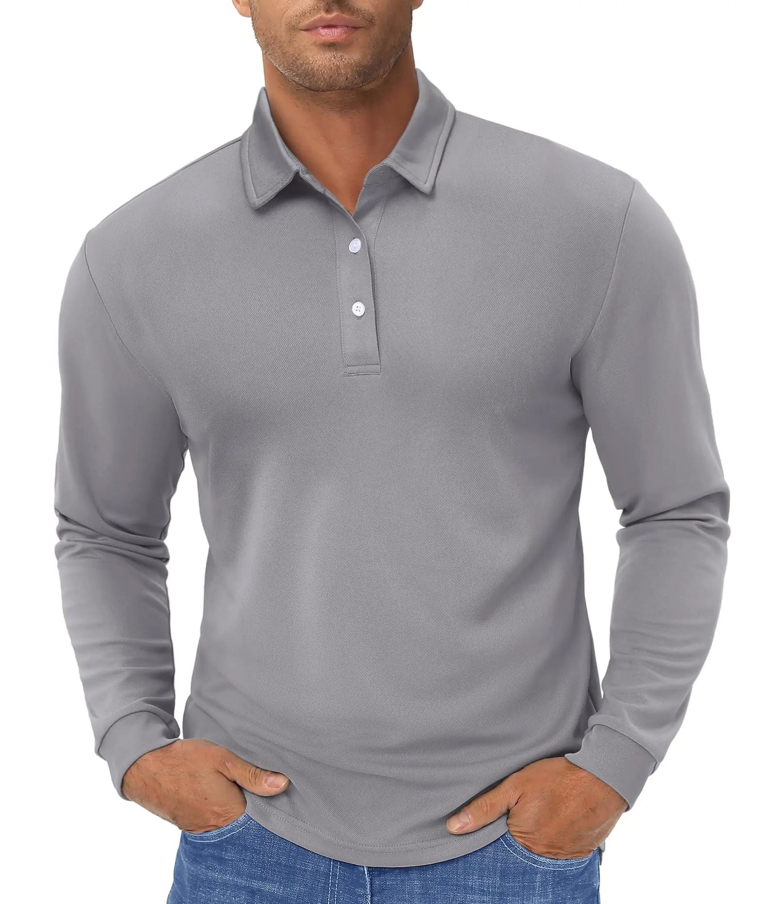TACVASEN Long Sleeve Polos Quick Dry T-shirts Mens Breathable Sports Tees Casual Golf Polo Shirts Work T-shirt Pullover Tops Man - Slobuy