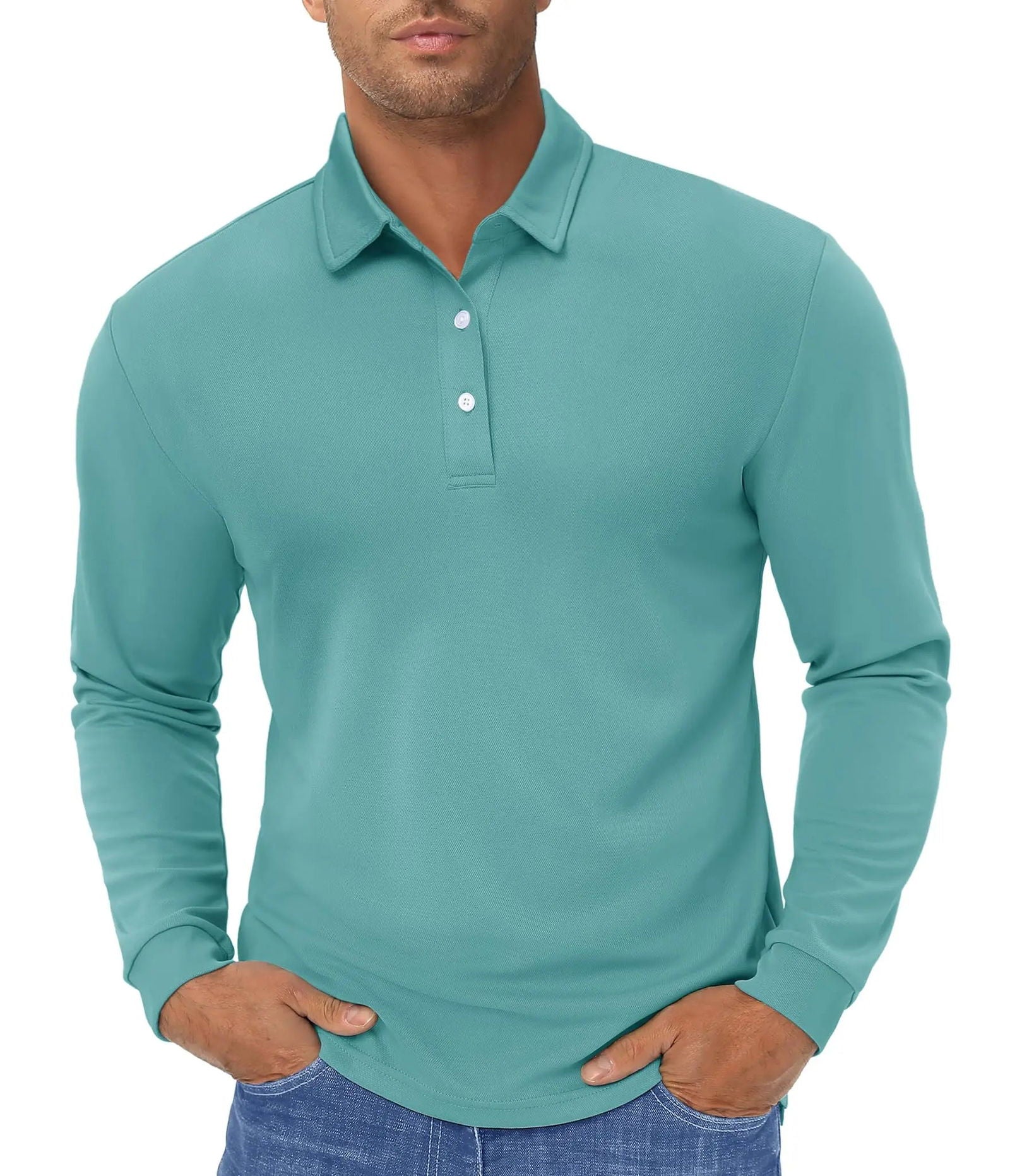 TACVASEN Long Sleeve Polos Quick Dry T-shirts Mens Breathable Sports Tees Casual Golf Polo Shirts Work T-shirt Pullover Tops Man - Slobuy