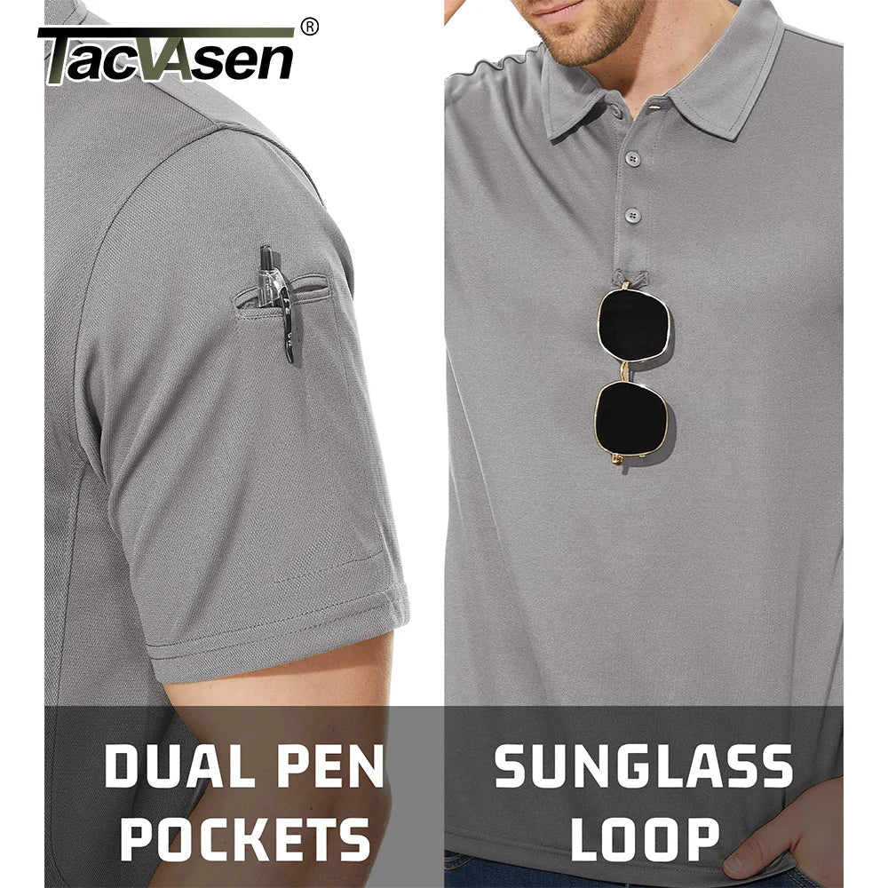 TACVASEN Summer Polo Tee Shirts Men's Short Sleeve Quick Dry T-shirt Breathable Work Shirt Fishing Hiking Golf Polos Top Man - Slobuy