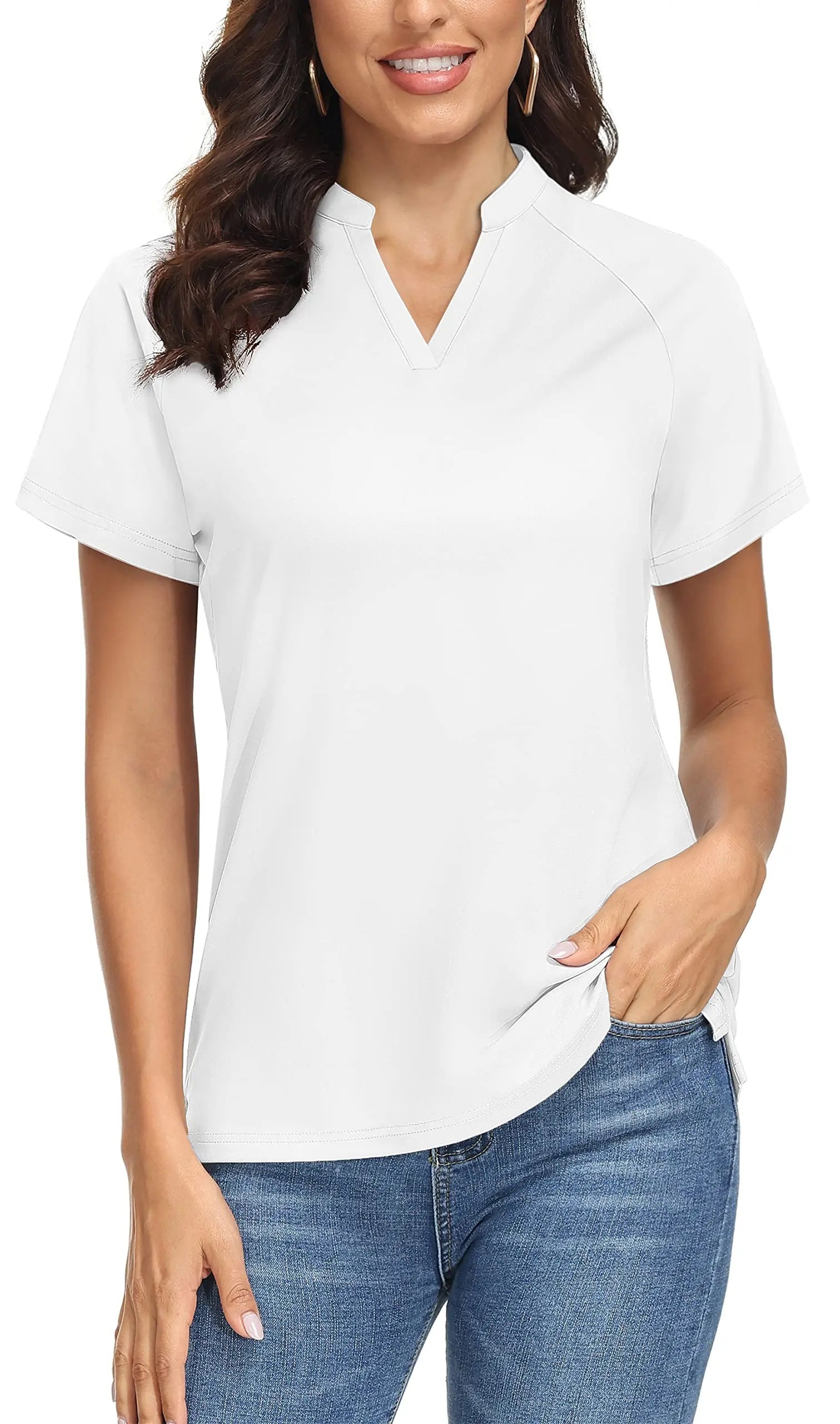 TACVASEN UPF 50+ V-neck Short Sleeve Golf Polos Shirts Womens Quick Dry Sun/UV Protection T-shirts Outdoor Sports Pullover Tops - Slobuy