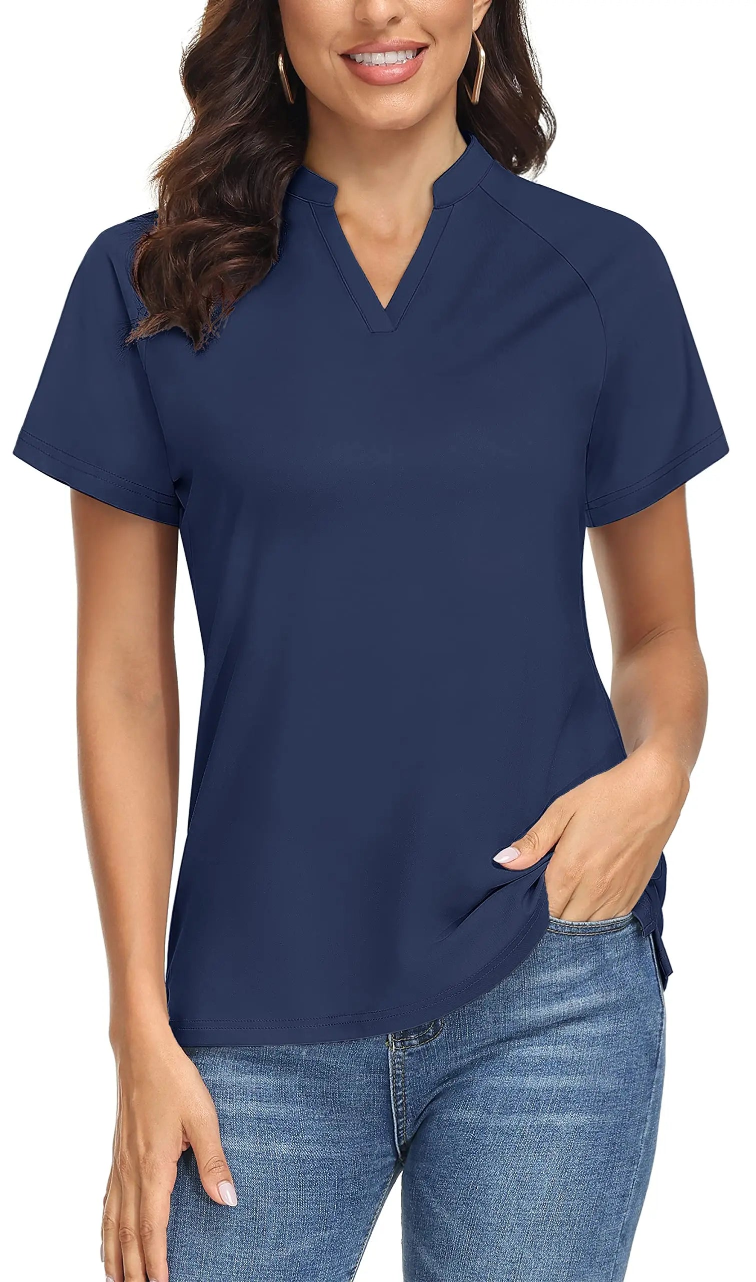 TACVASEN UPF 50+ V-neck Short Sleeve Golf Polos Shirts Womens Quick Dry Sun/UV Protection T-shirts Outdoor Sports Pullover Tops - Slobuy