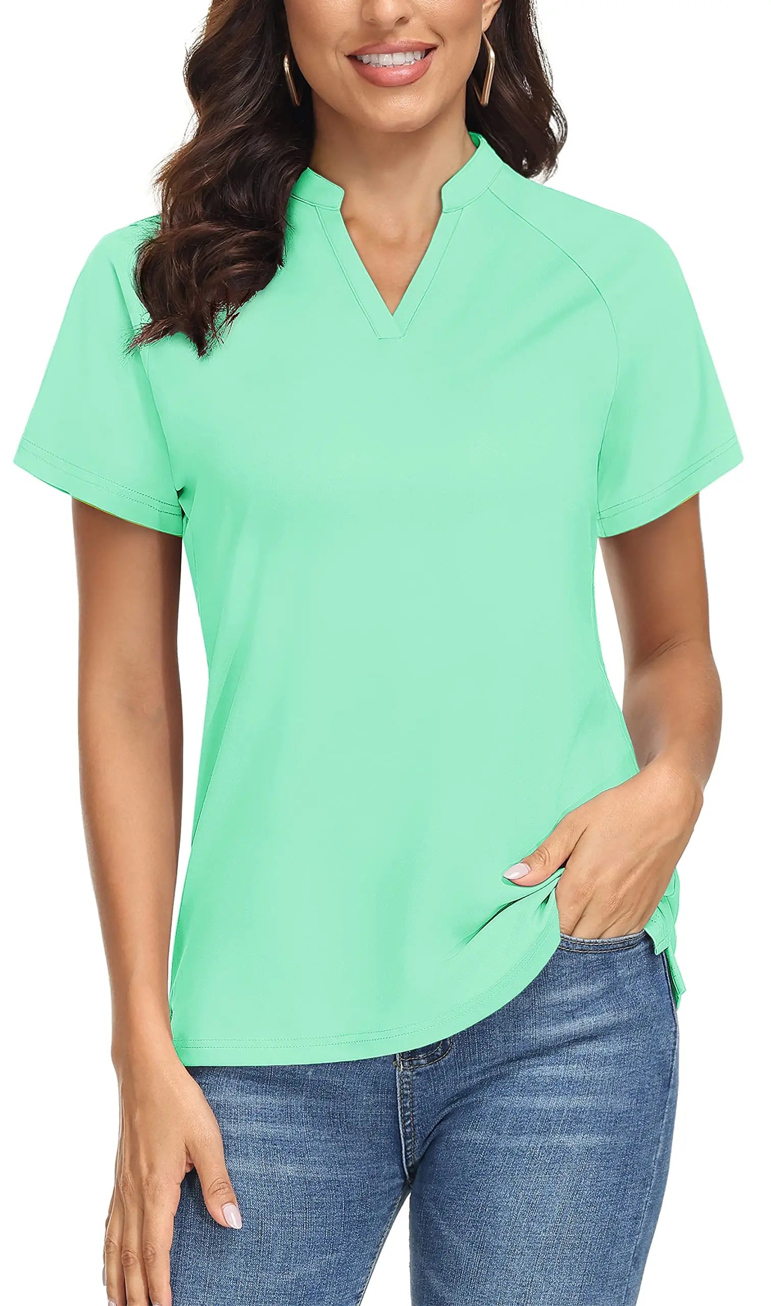 TACVASEN UPF 50+ V-neck Short Sleeve Golf Polos Shirts Womens Quick Dry Sun/UV Protection T-shirts Outdoor Sports Pullover Tops - Slobuy