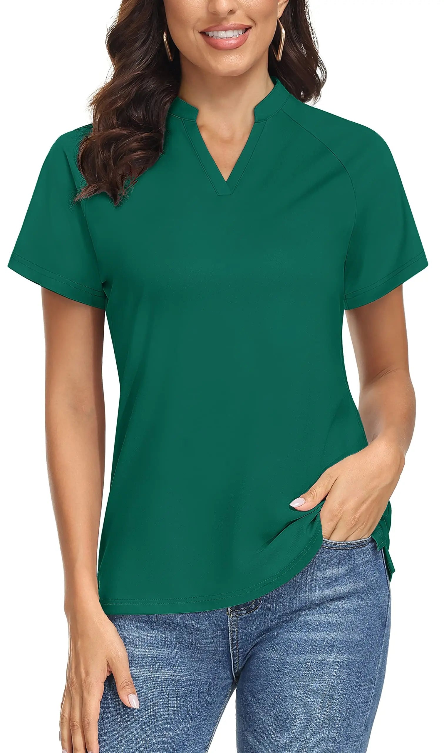 TACVASEN UPF 50+ V-neck Short Sleeve Golf Polos Shirts Womens Quick Dry Sun/UV Protection T-shirts Outdoor Sports Pullover Tops - Slobuy