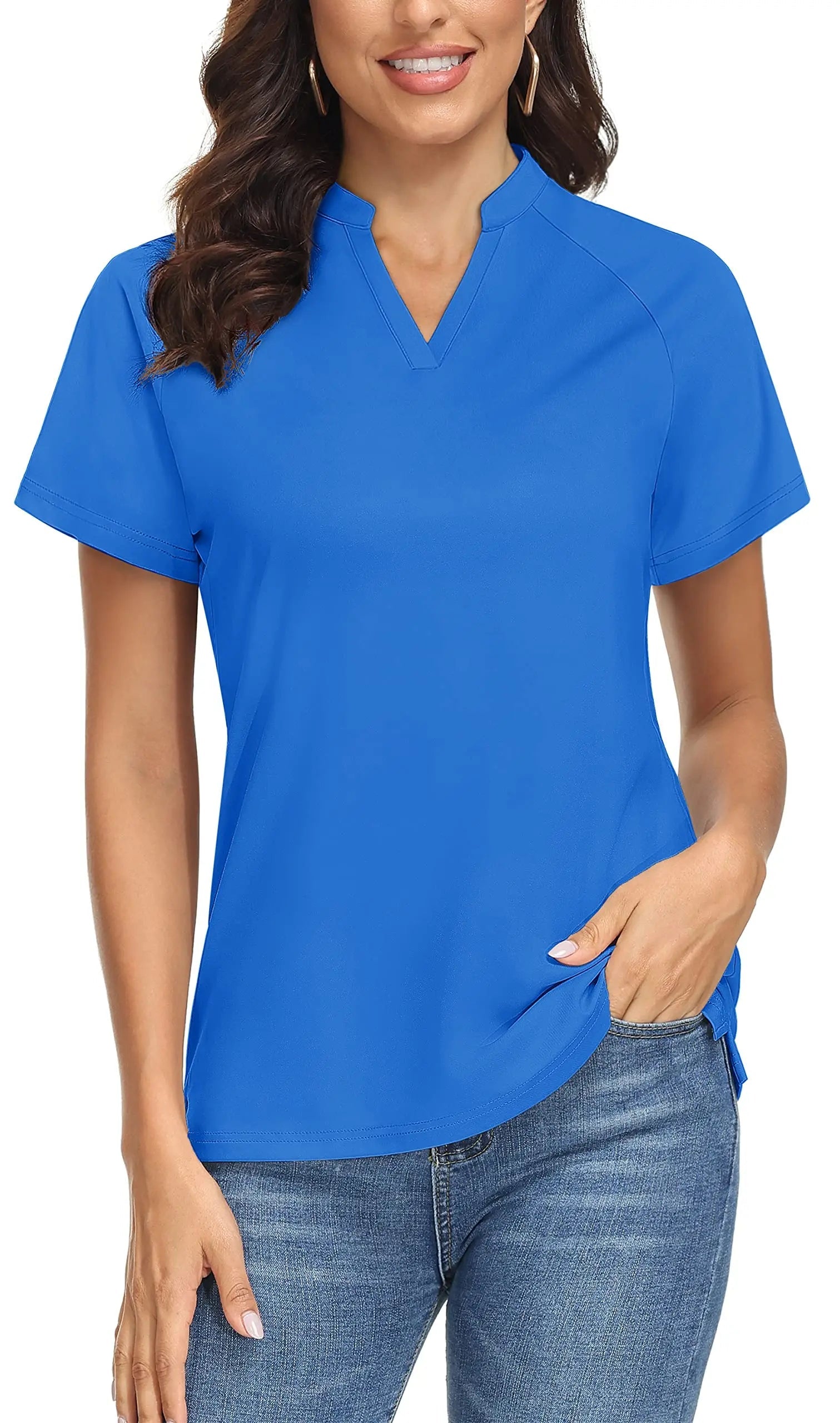 TACVASEN UPF 50+ V-neck Short Sleeve Golf Polos Shirts Womens Quick Dry Sun/UV Protection T-shirts Outdoor Sports Pullover Tops - Slobuy