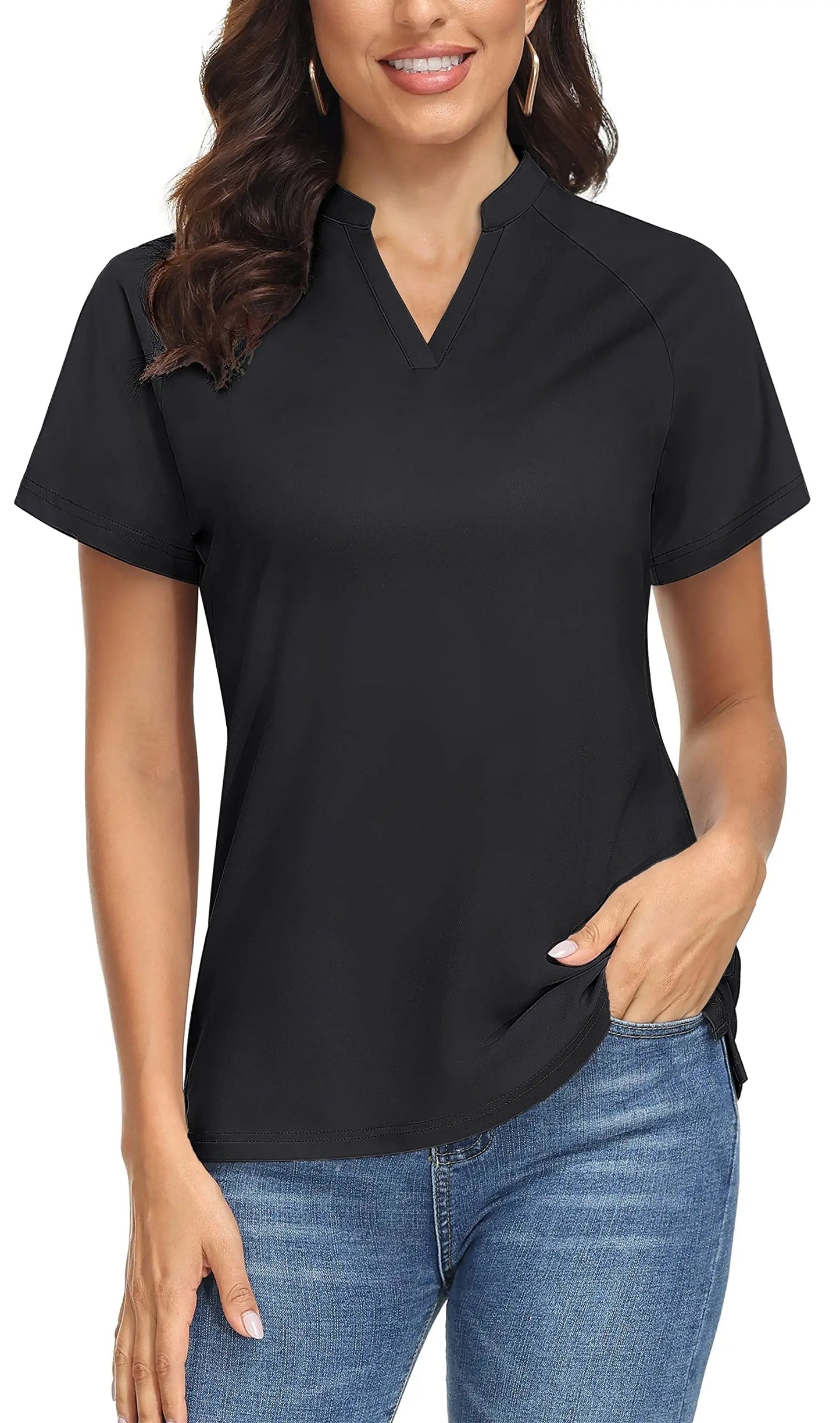 TACVASEN UPF 50+ V-neck Short Sleeve Golf Polos Shirts Womens Quick Dry Sun/UV Protection T-shirts Outdoor Sports Pullover Tops - Slobuy