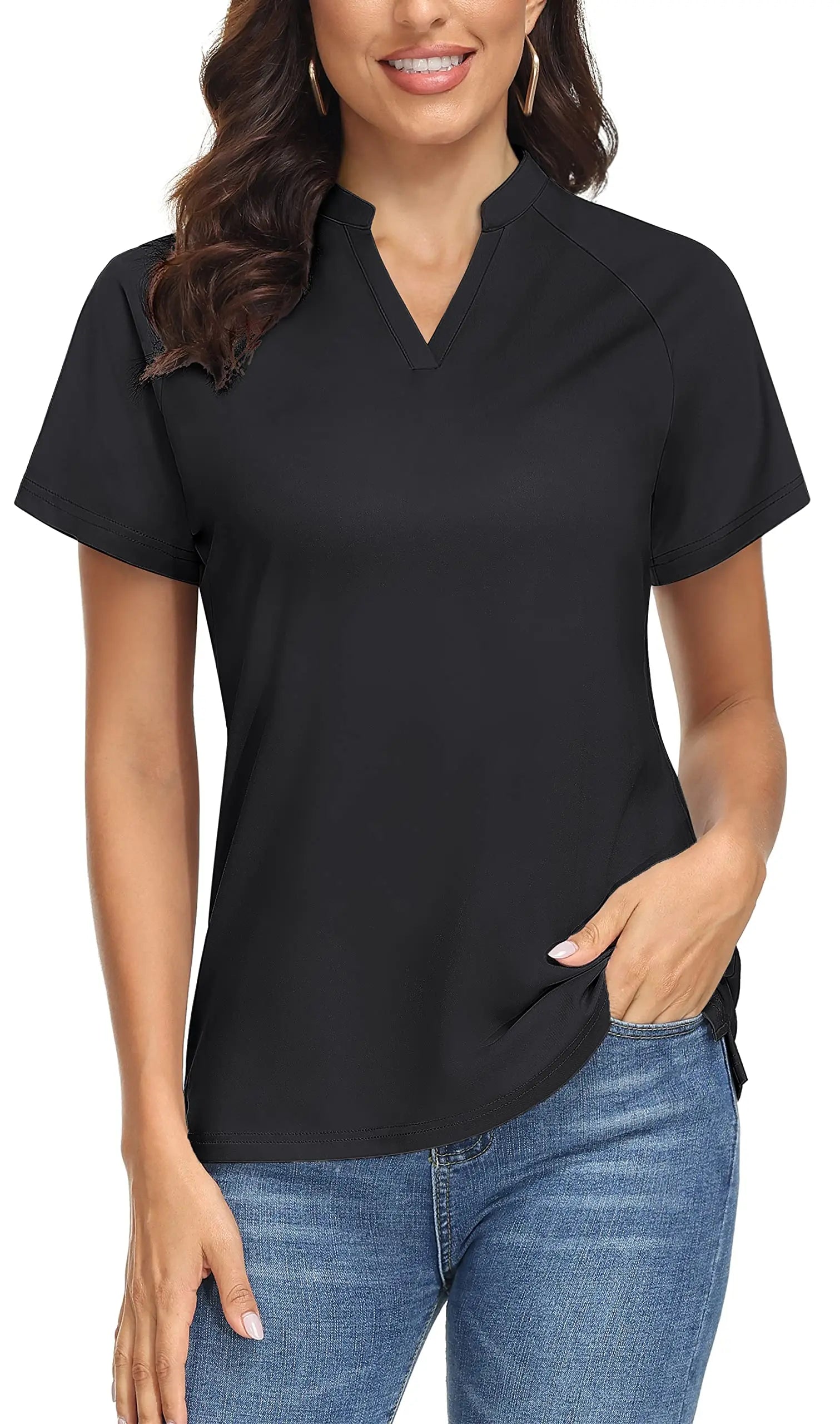 TACVASEN UPF 50+ V-neck Short Sleeve Golf Polos Shirts Womens Quick Dry Sun/UV Protection T-shirts Outdoor Sports Pullover Tops - Slobuy