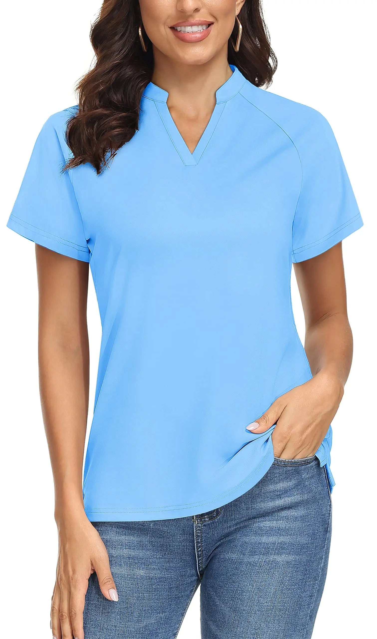 TACVASEN UPF 50+ V-neck Short Sleeve Golf Polos Shirts Womens Quick Dry Sun/UV Protection T-shirts Outdoor Sports Pullover Tops - Slobuy