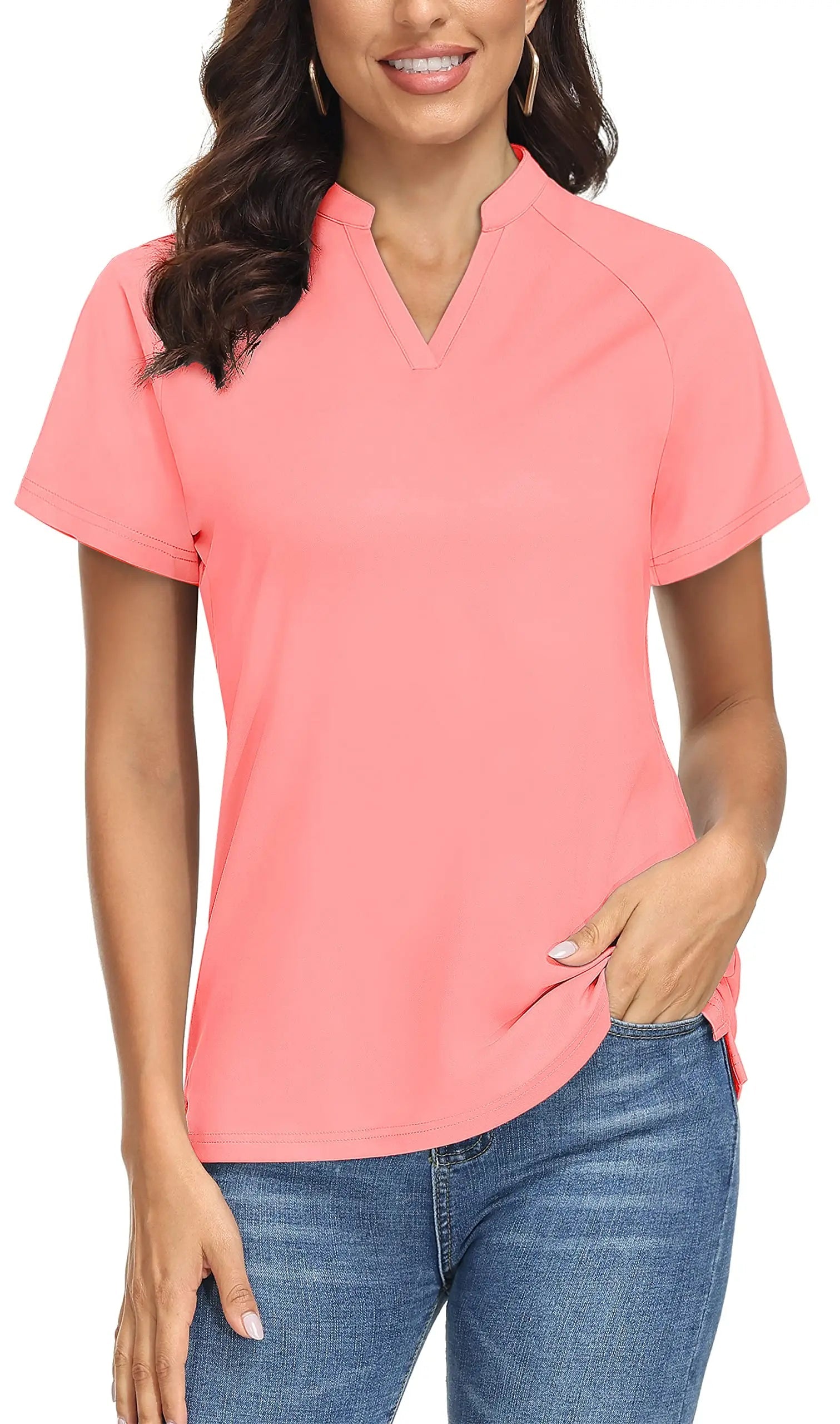 TACVASEN UPF 50+ V-neck Short Sleeve Golf Polos Shirts Womens Quick Dry Sun/UV Protection T-shirts Outdoor Sports Pullover Tops - Slobuy