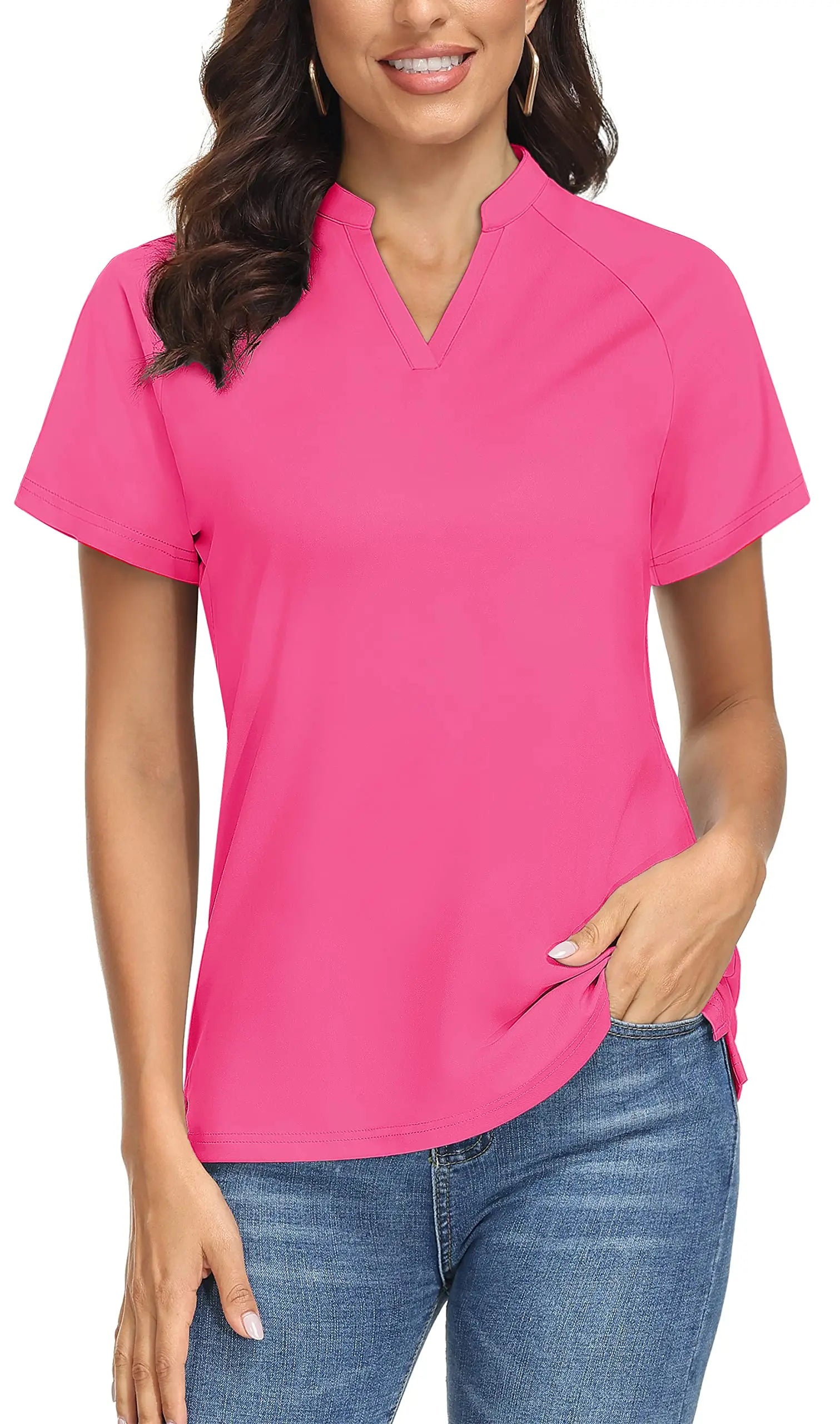 TACVASEN UPF 50+ V-neck Short Sleeve Golf Polos Shirts Womens Quick Dry Sun/UV Protection T-shirts Outdoor Sports Pullover Tops - Slobuy