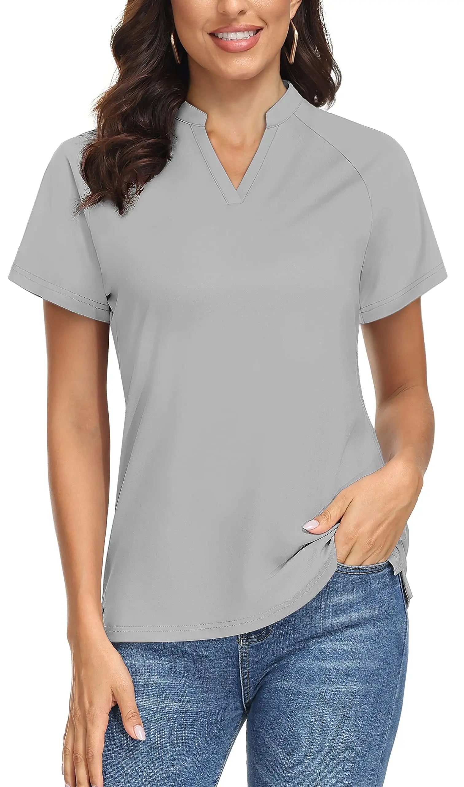 TACVASEN UPF 50+ V-neck Short Sleeve Golf Polos Shirts Womens Quick Dry Sun/UV Protection T-shirts Outdoor Sports Pullover Tops - Slobuy
